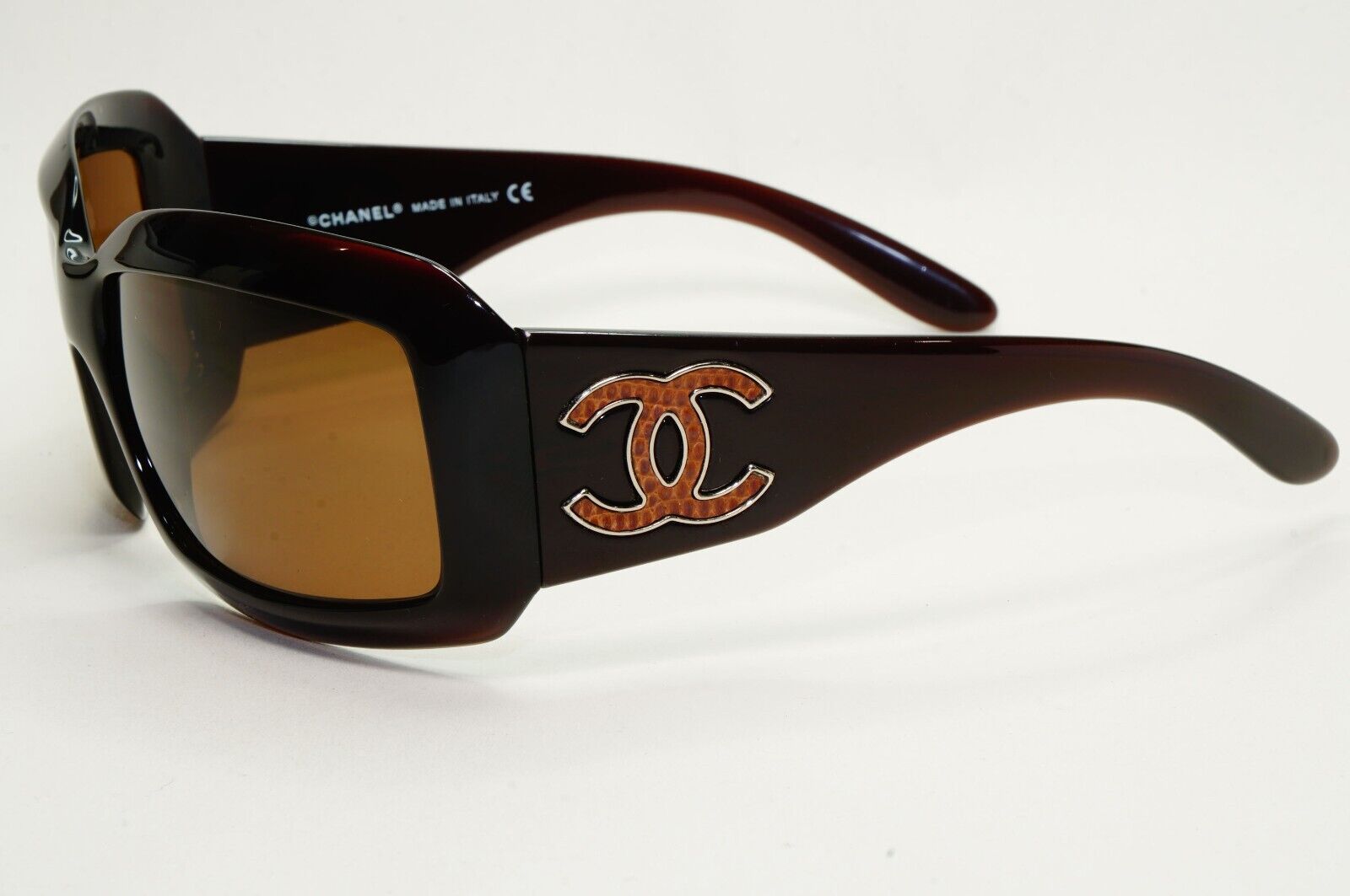 Chanel Sunglasses 2007 Vintage Brown Leather Large Logo 6022-Q-M c.538/13 301024