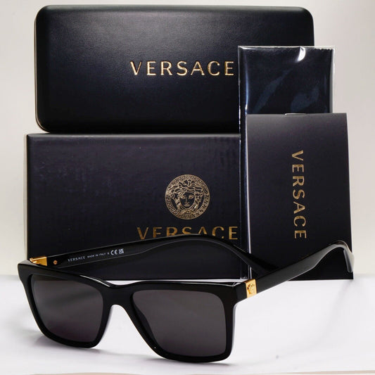 Versace Sunglasses Black Square Glossy Gold Medusa MOD VE 3328 GB1 54mm