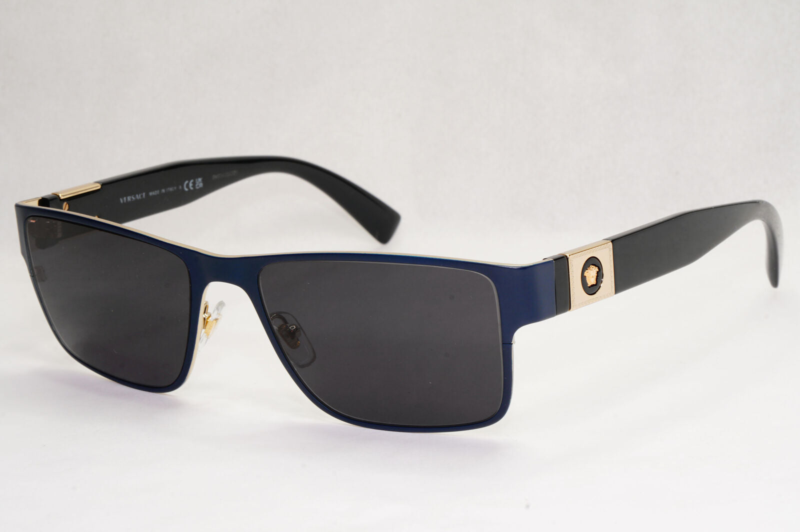 Versace Sunglasses Dark Blue Black Gold Square Metal Rectangle MOD VE 1274  55mm