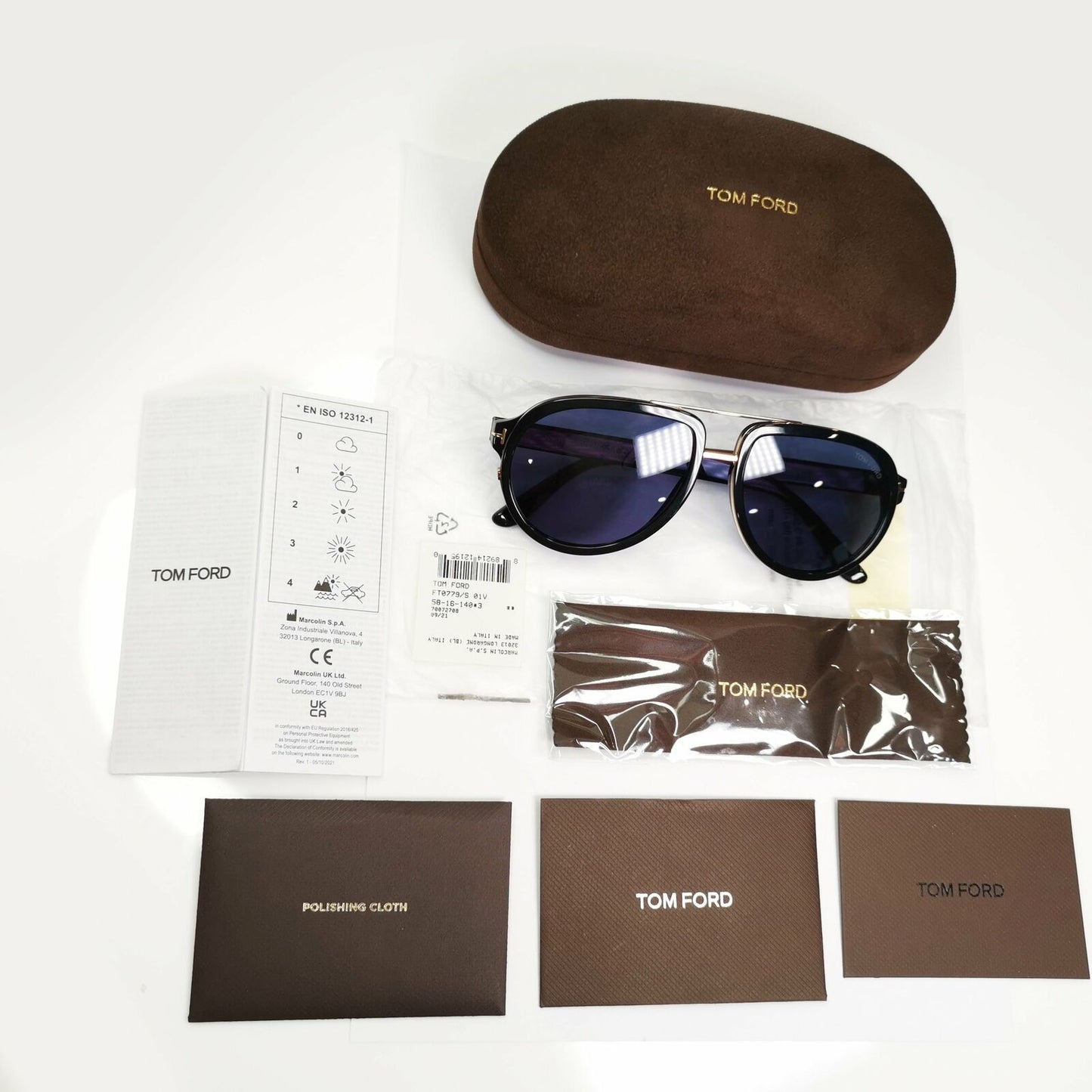 Tom Ford Geoffrey Sunglasses Black Blue Gold Pilot Designer Mens TF 779 01V