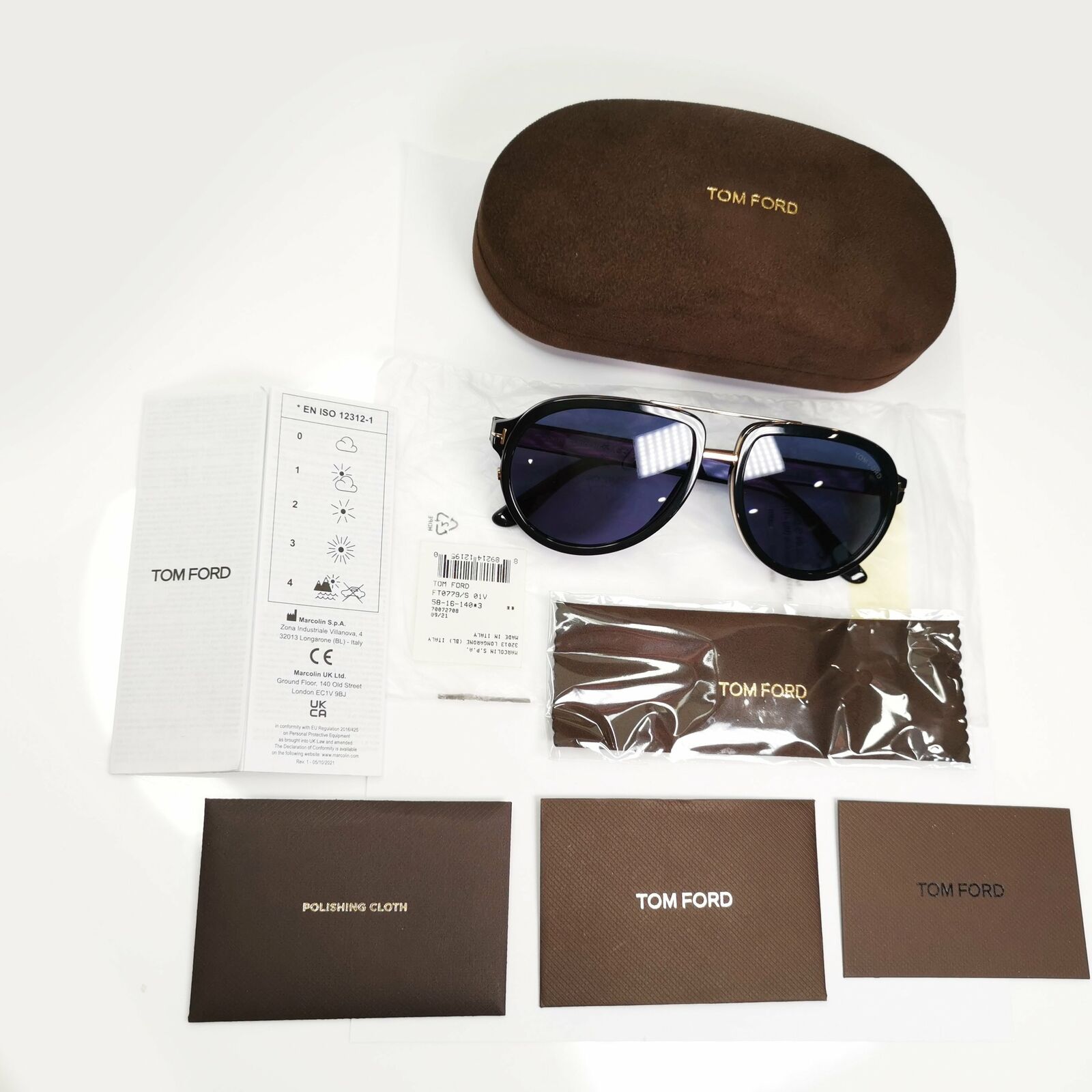 Tom Ford Geoffrey Sunglasses Black Blue Gold Pilot Designer Mens TF 779 01V