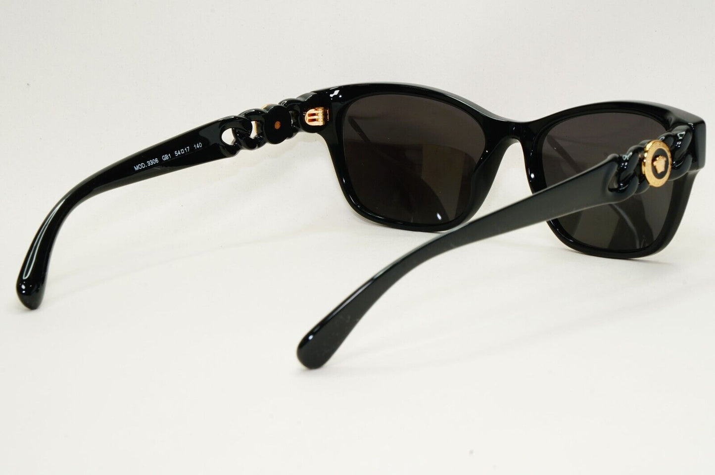 Versace Sunglasses Black Gold Medusa Chain Square Glossy MOD VE 3306 GB1 54mm