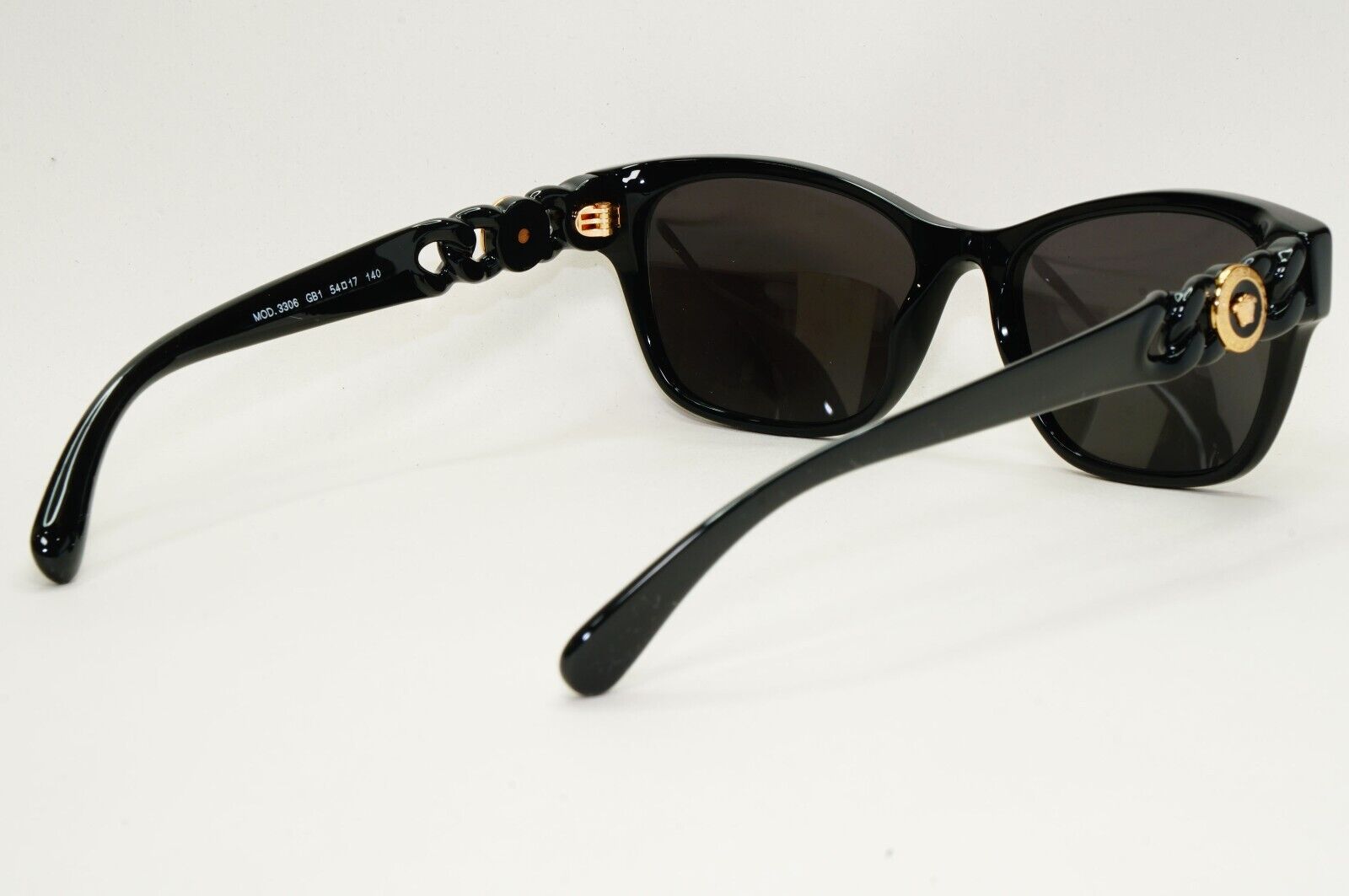 Versace Sunglasses Black Gold Medusa Chain Square Glossy MOD VE 3306 GB1 54mm