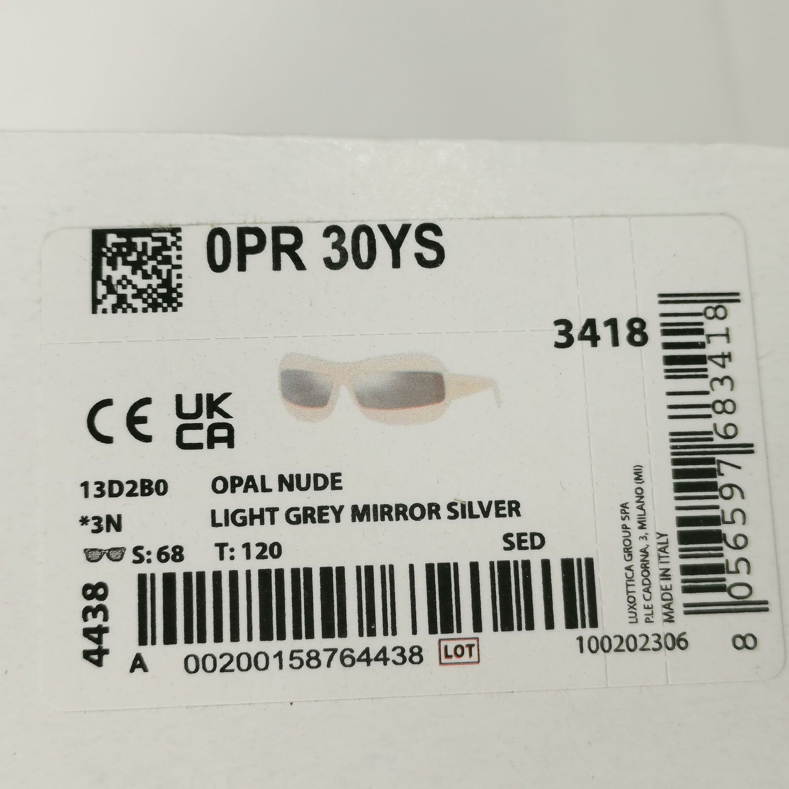 Prada Sunglasses Opal Nude White Silver Mirror Wrap PR30YS SPR 30Y 13D-2B0