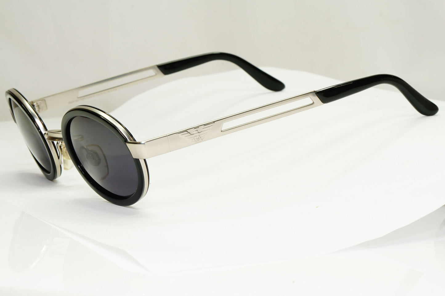 Emporio Armani Sunglasses 1997 Vintage Black Silver Oval Eagle 057-S 986