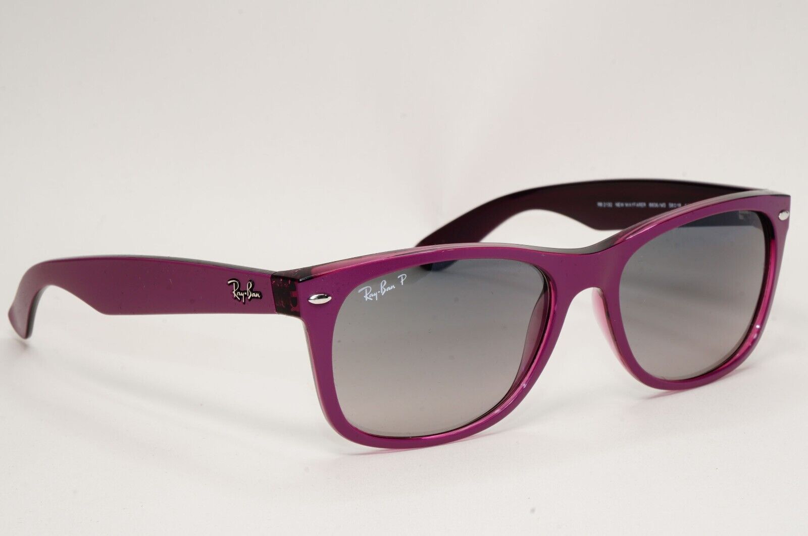 Ray-Ban Sunglasses Polarised New Wayfarer Grey Violet RB 2132 6606/M3 58mm Large