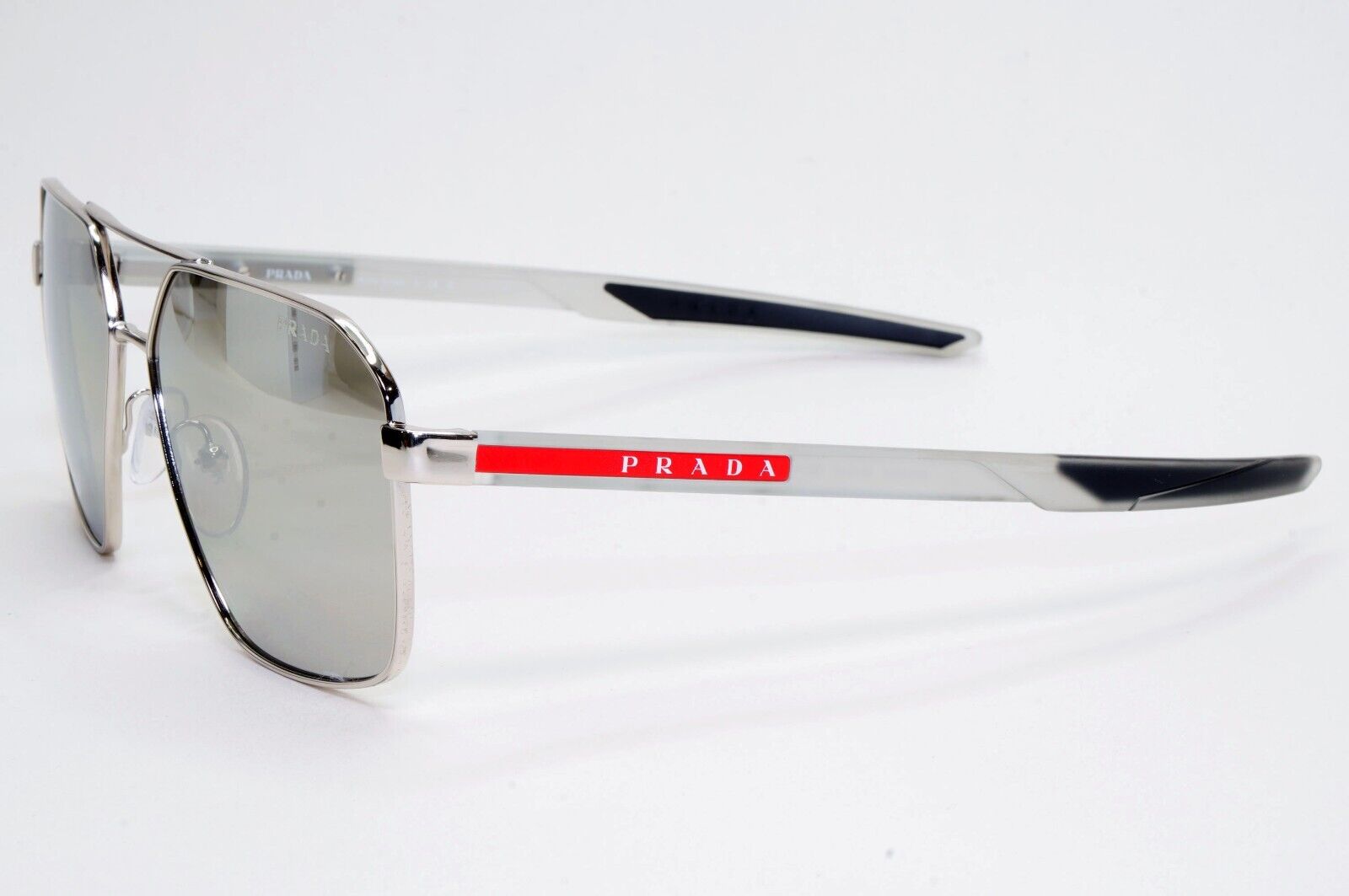 Prada Sunglasses Silver Mirror Grey Transparent PS55WS SPS 55W 1BC-07F 60mm