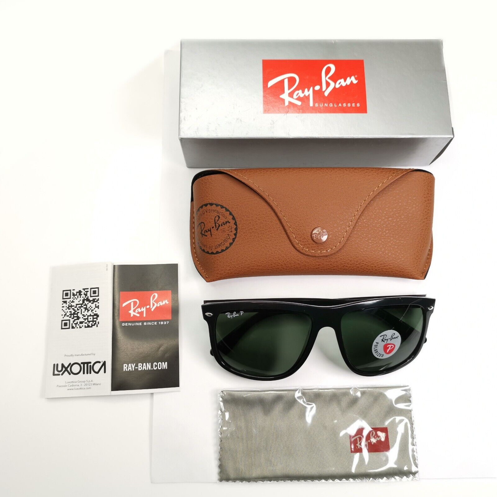 Ray-Ban Sunglasses Polarised Black Green Square Boyfriend RB 4147 601/58 60mm