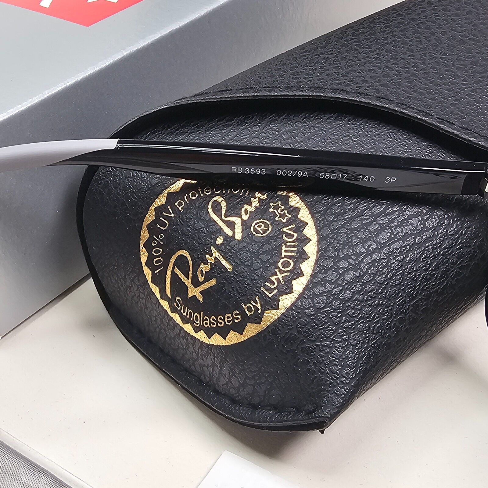 Ray-Ban Sunglasses Polarized Pilot Black Green Metal RB 3593 002/9A 58mm