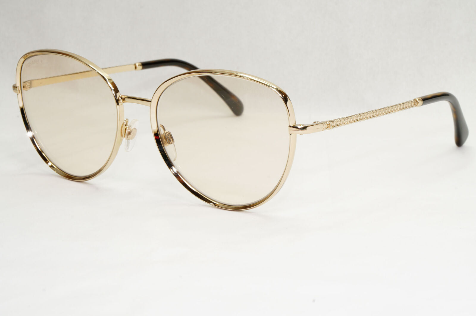 Chanel Sunglasses Gold Brown Square Metal Chain 2182-S c.395 54mm Cat 1