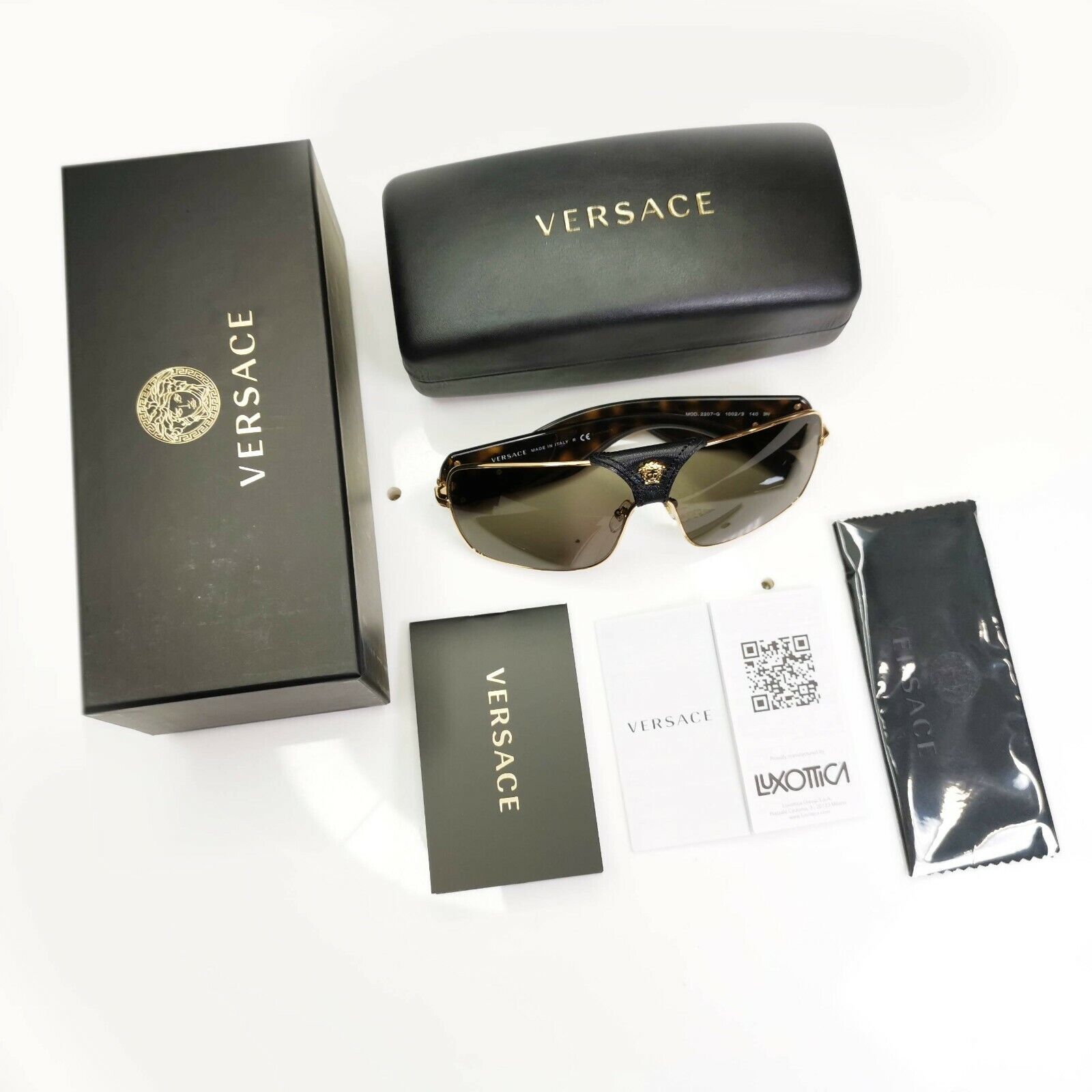 Authentic VERSACE Sunglasses Brown Mens Unisex Square Gold Medusa 2207-Q 1002/3