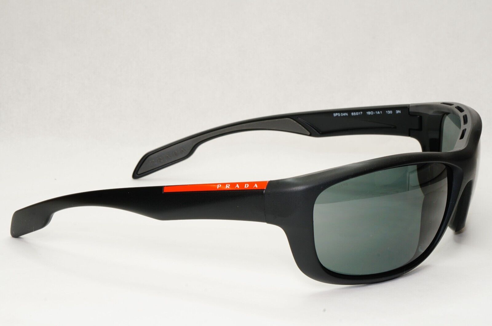 Prada Sunglasses Black Wrap Linea Rossa Red Stripe PS04NS SPS 04N 1BO-1A1 65mm