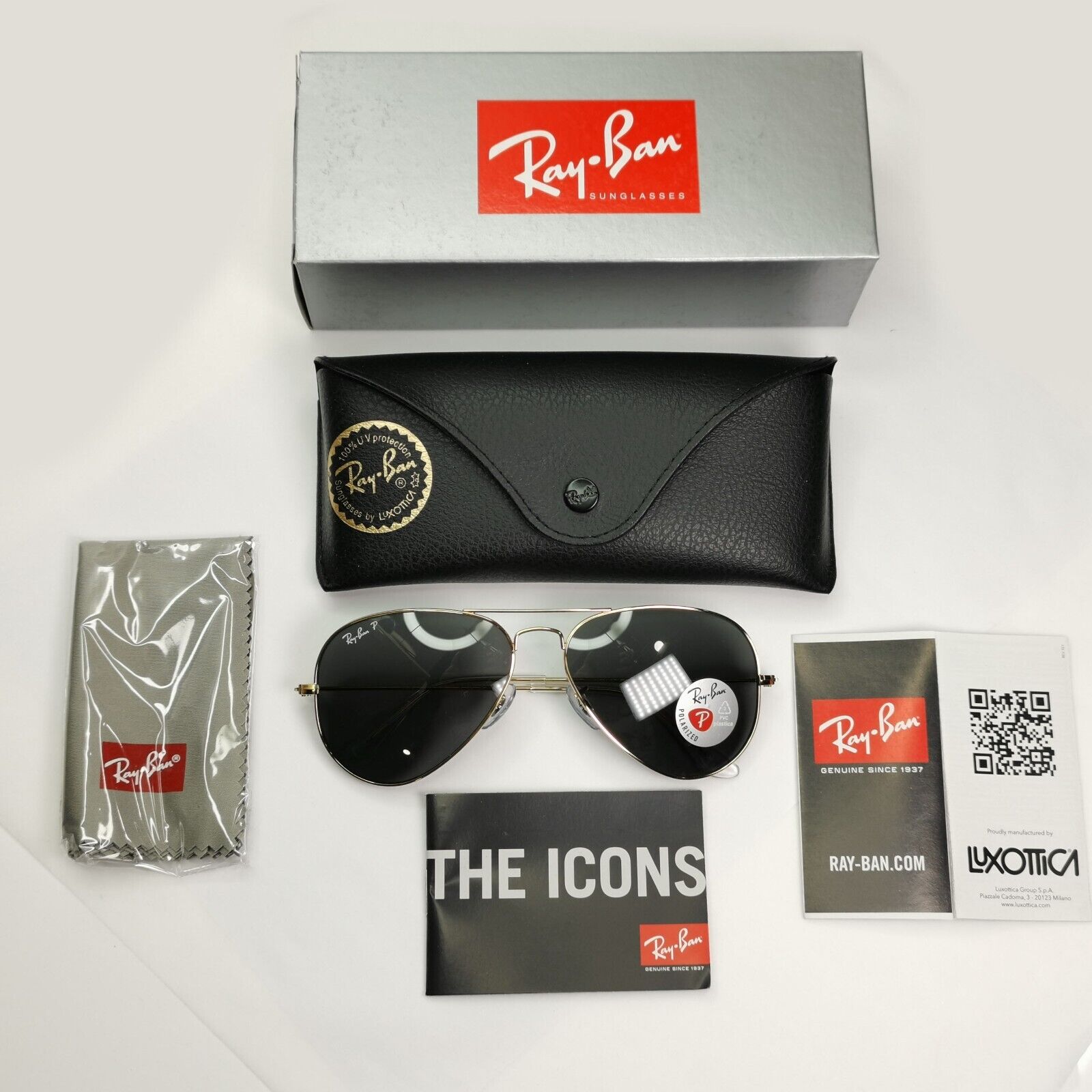 Ray-Ban Sunglasses Aviator Polarised Gold Black Metal Pilot RB 3025 9196/48 50mm