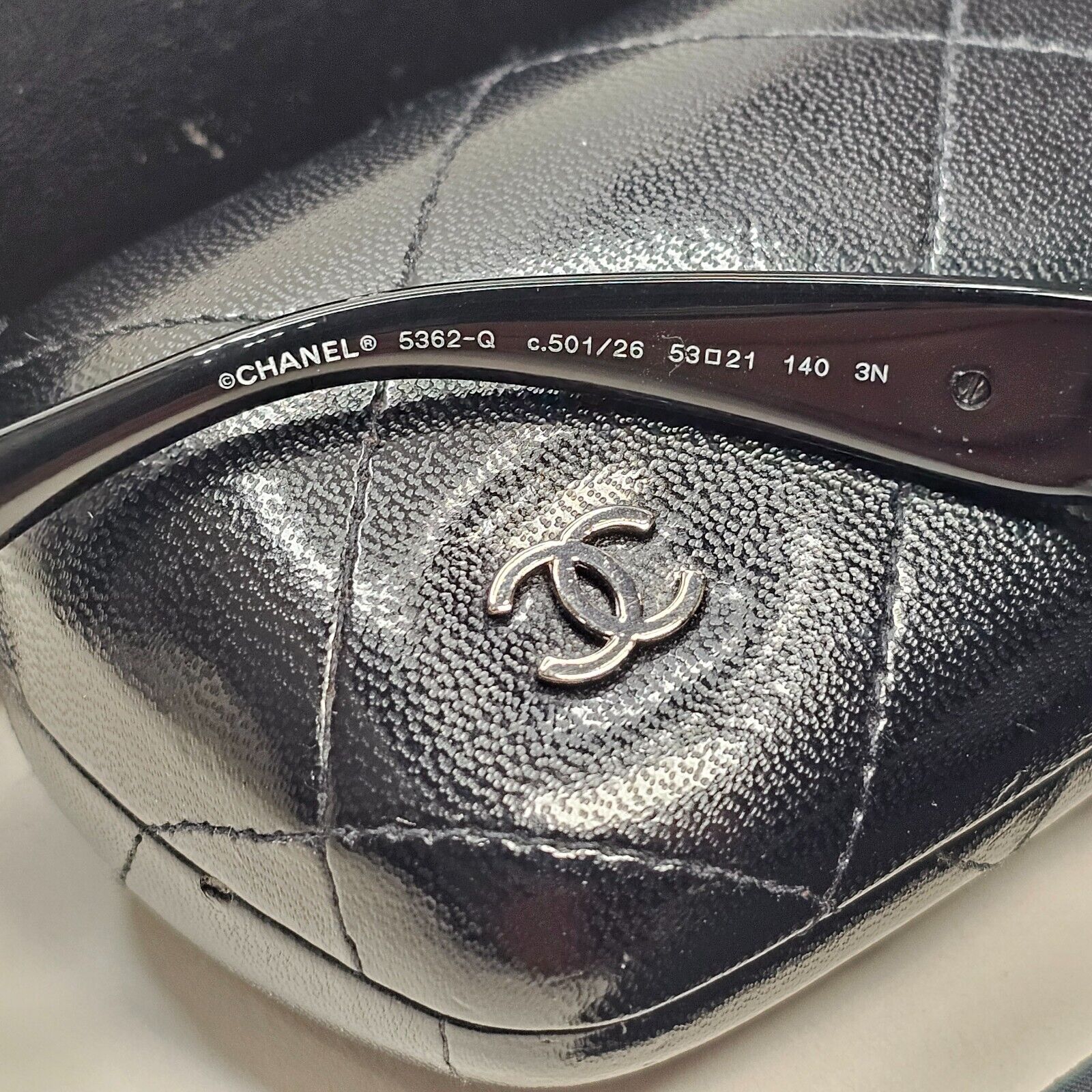 Chanel Sunglasses Black Grey Mirrored Silver Leather Chain 5362-Q c.501/26