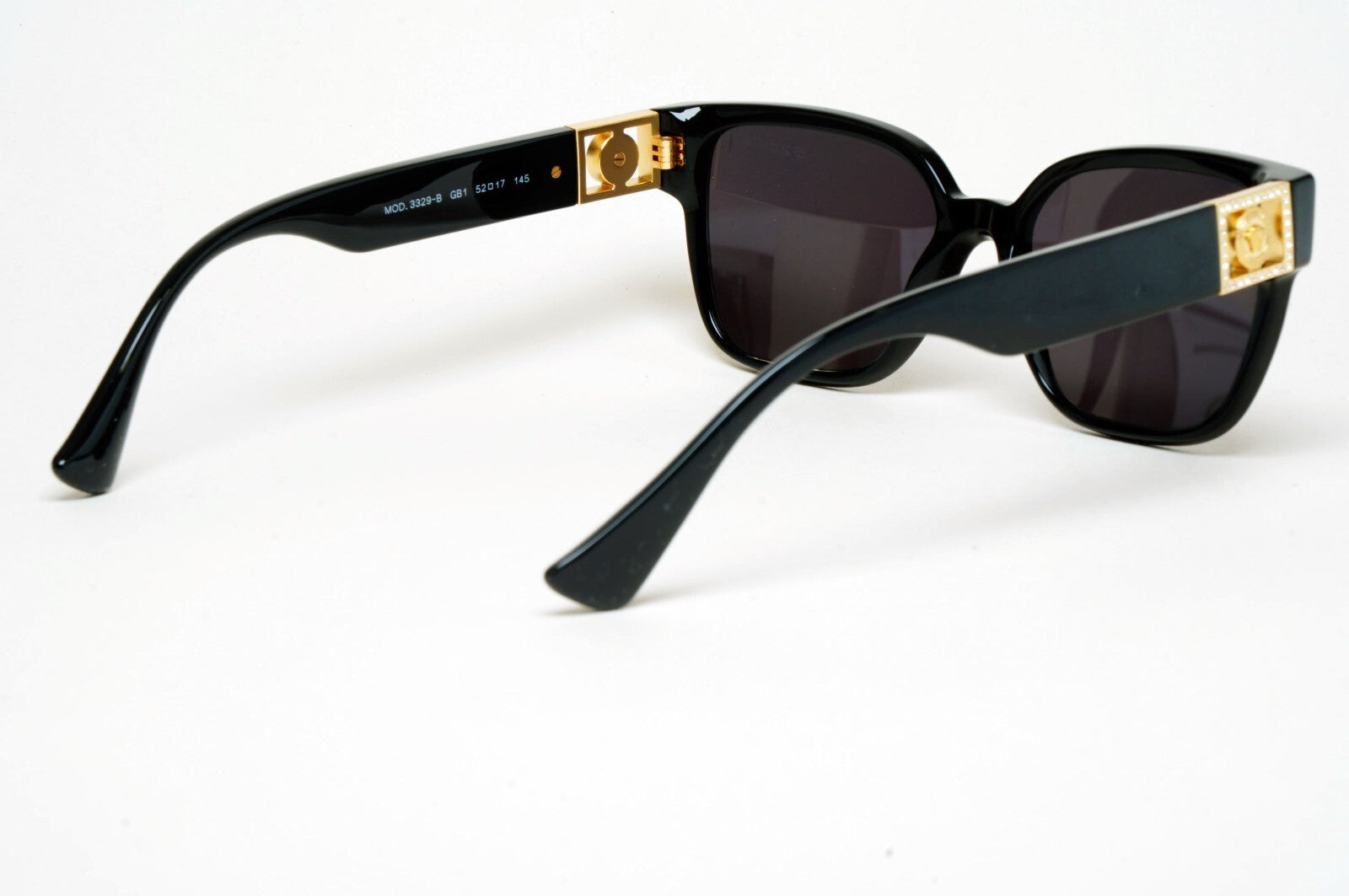Versace Sunglasses Black Gold Medusa Diamante Square MOD VE 3329-B GB1 52mm