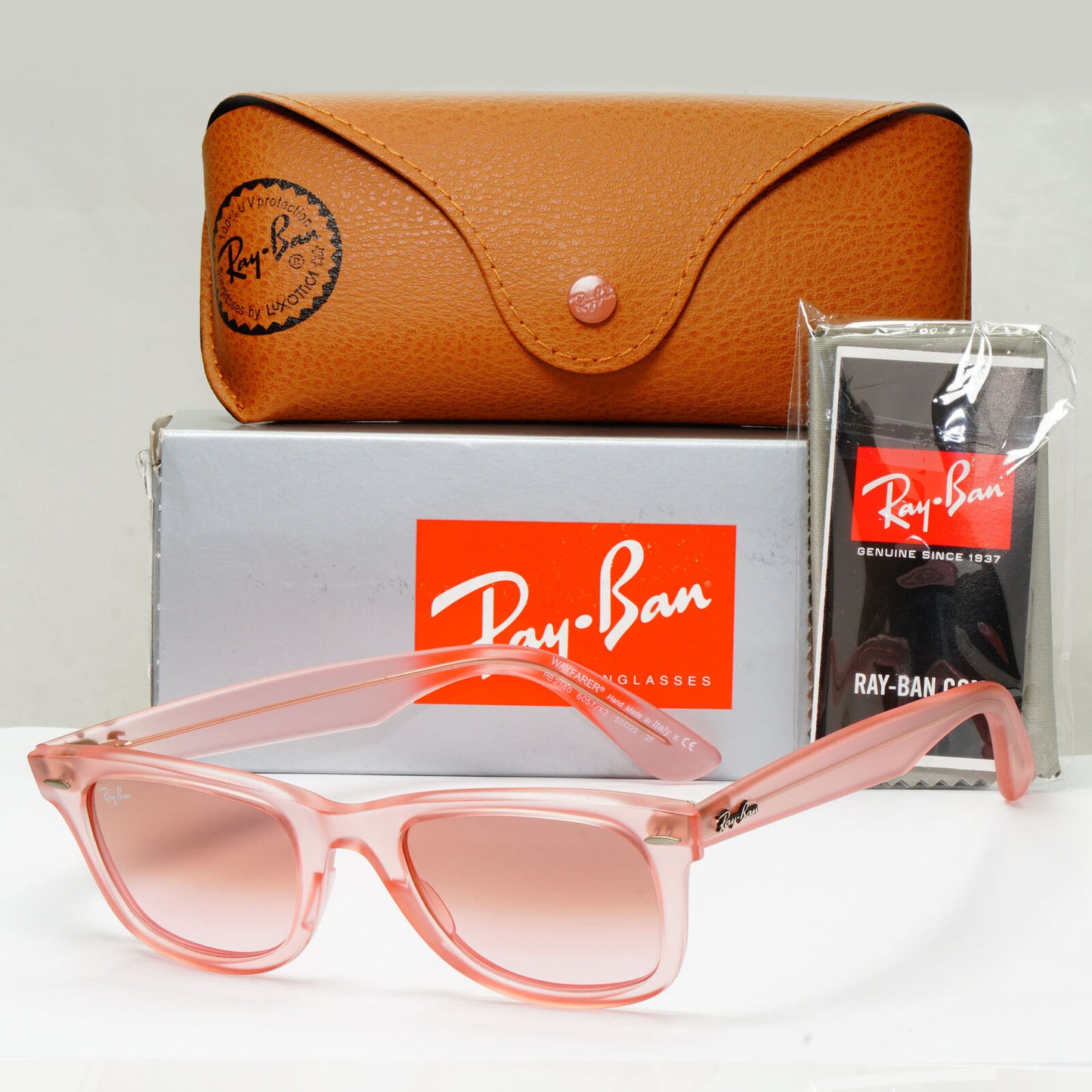 Ray-Ban Sunglasses Wayfarer Ice Pop Watermelon Pink Brown RB 2140 6057/X3 50mm