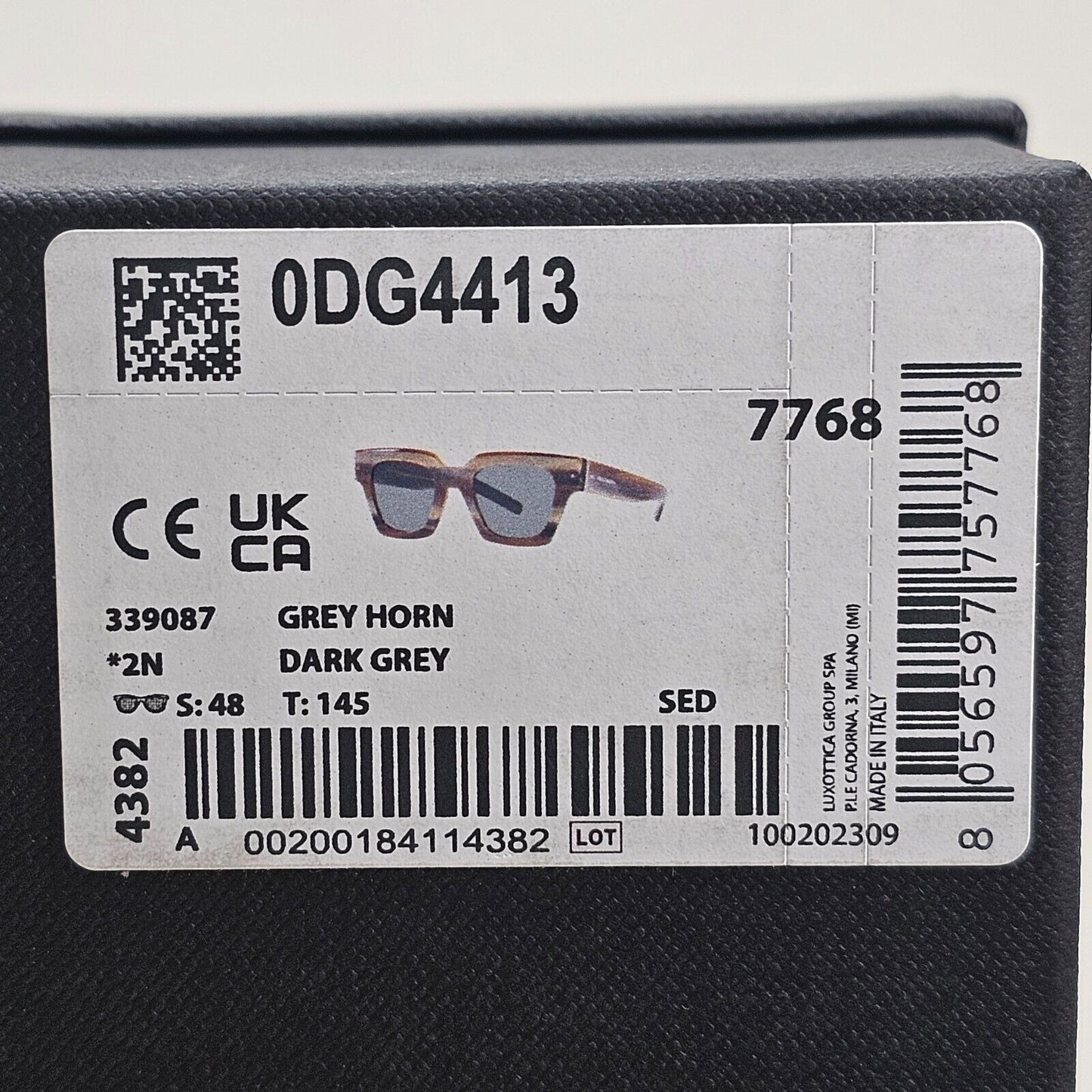Dolce & Gabbana Grey Horn Marble Square Sunglasses DG 4413 3390/87 48mm
