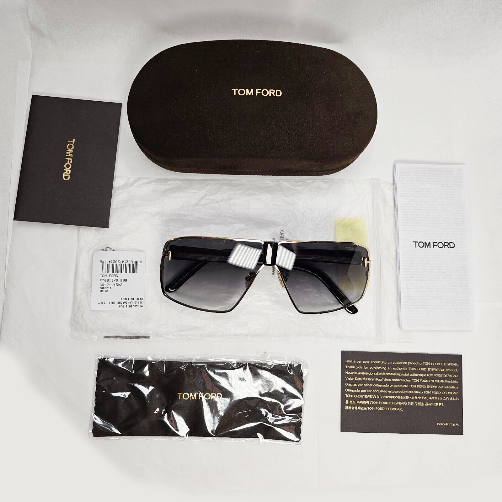 Tom Ford Sunglasses Reno Black Gold Grey Gradient Navigator FT0911 TF 911  28B A