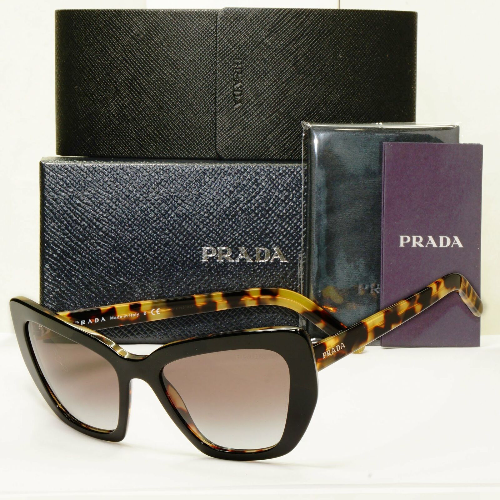 Prada Black Tortoise Brown Square Womens Sunglasses PR08VS SPR 08V NAI-0A7
