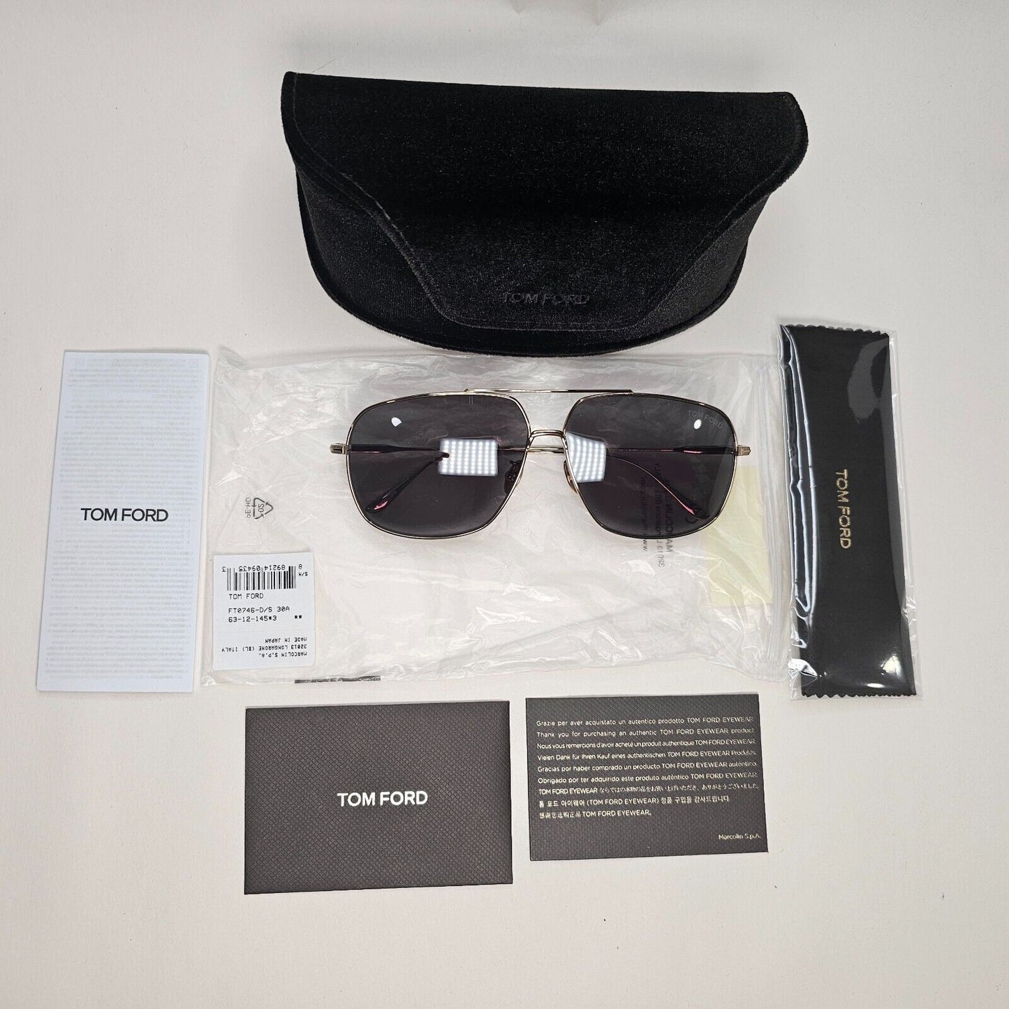 Tom Ford Sunglasses John-02 Titanium Gold Grey Pilot Navigator TF 746-D 30A 63mm