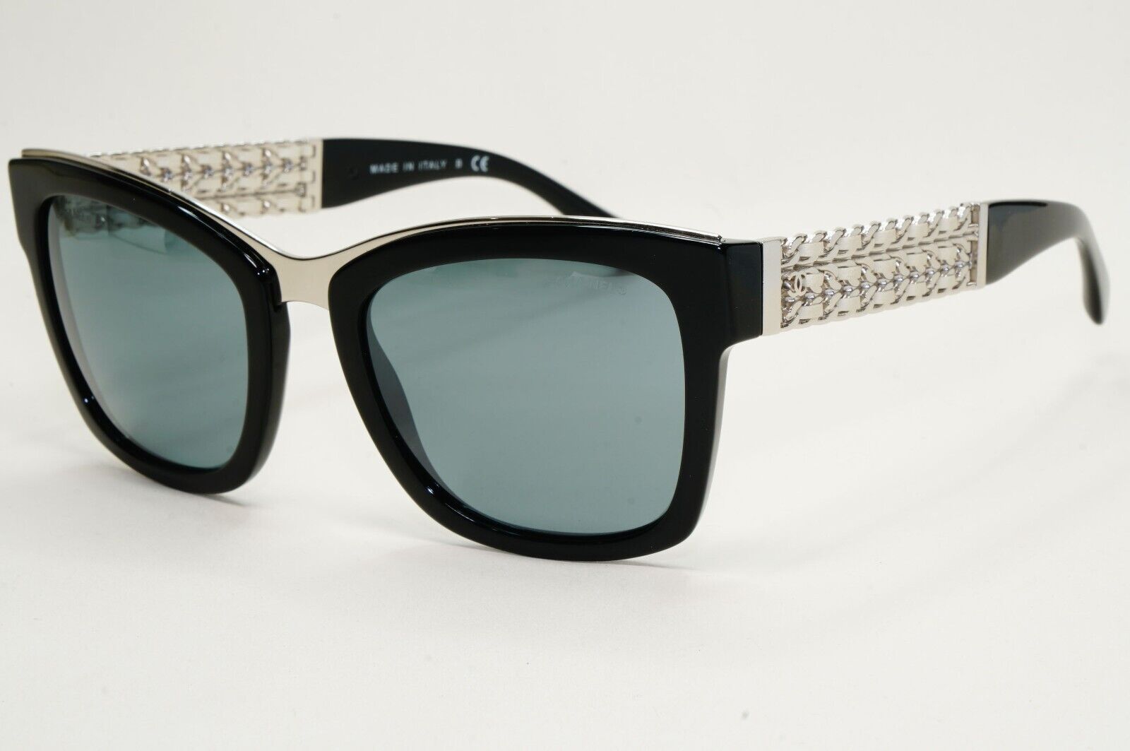 Chanel Sunglasses Black Grey Mirrored Silver Leather Chain 5362-Q c.501/26