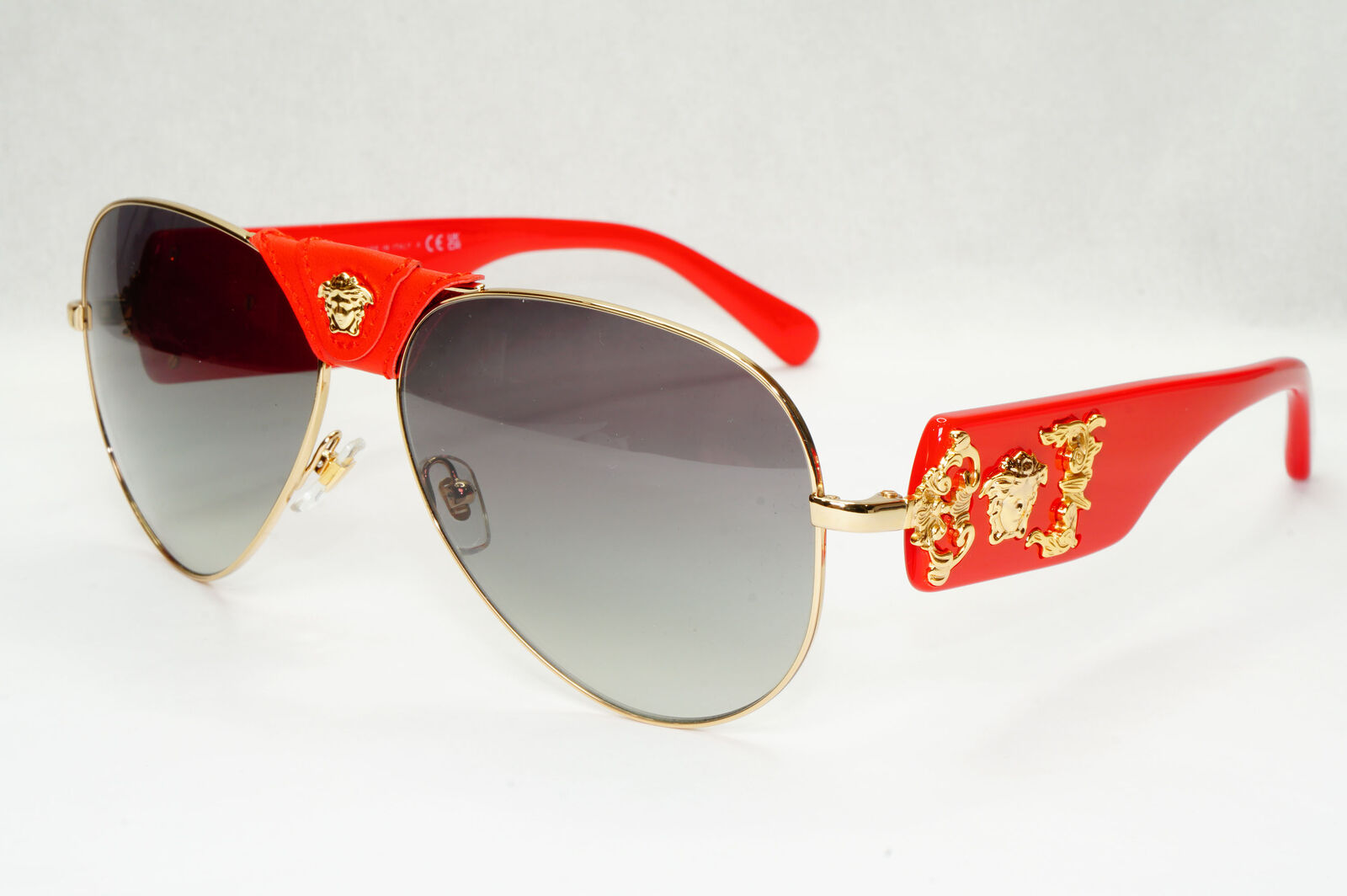 Versace Sunglasses Red Gold Grey Gradient Medusa Pilot MOD VE 2150-Q 1002/11 VV