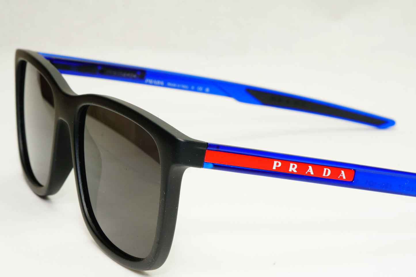 Prada Sunglasses Black Blue Square Red Stripe PS07OV VPS 07O 15C-1O1 54mm