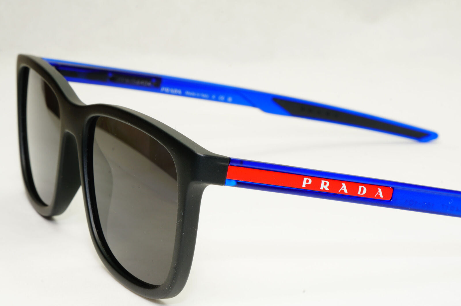 Prada Sunglasses Black Blue Square Red Stripe PS07OV VPS 07O 15C-1O1 54mm