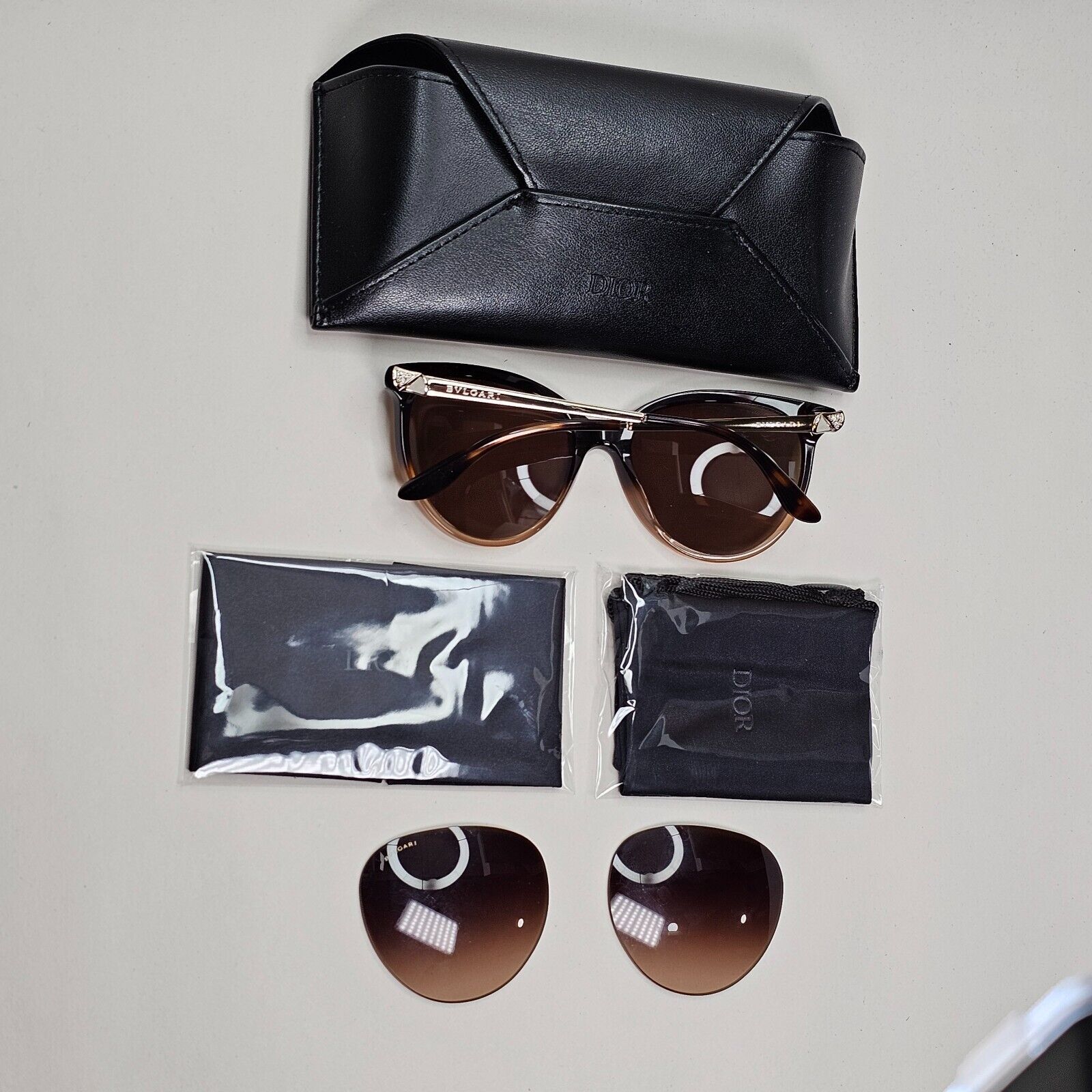 Bvlgari Sunglasses Brown Gold Diamante Square 8161-B 5362/13 56mm 120824