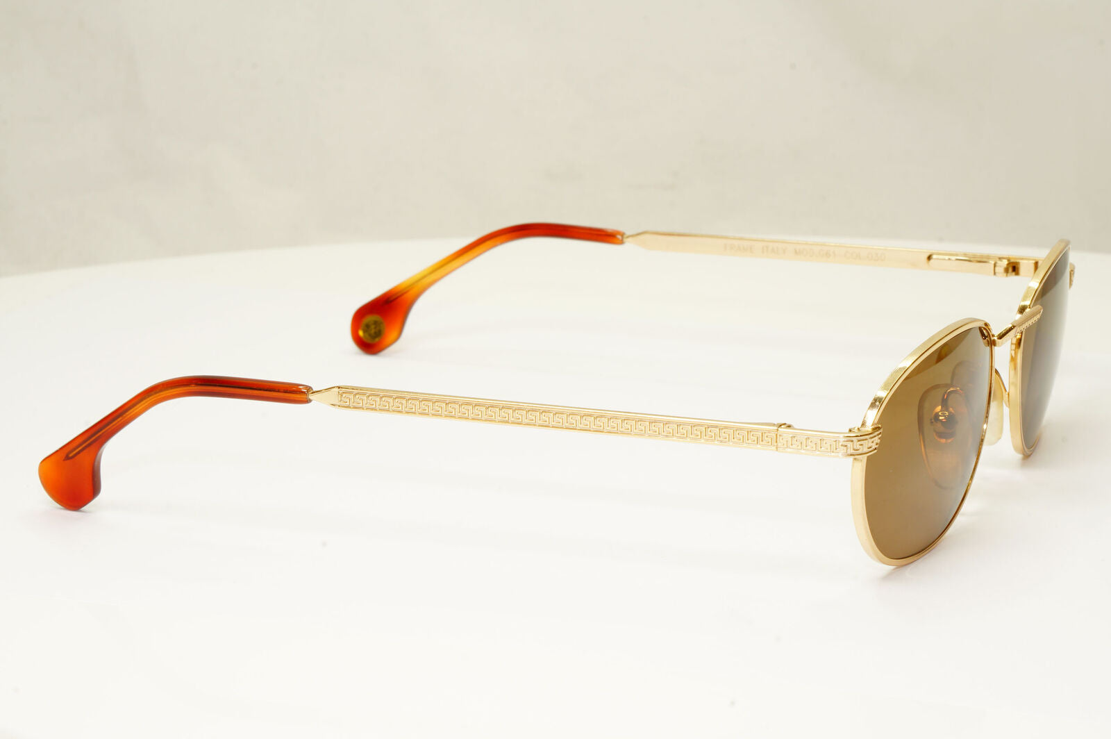 Gianni Versace 1995 Vintage Gold Meander Brown Metal Sunglasses MOD G61 COL 030