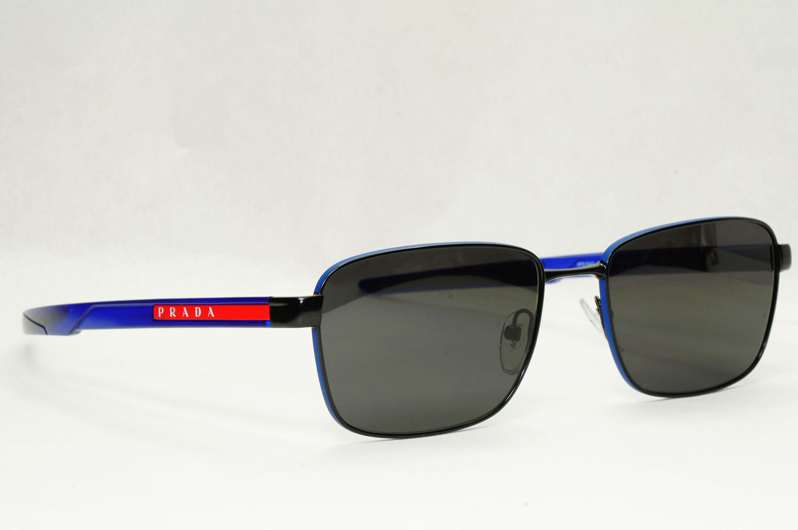 Prada Sunglasses Black Blue Square Red Stripe PS54OV VPS 54O 16C-1O1 55mm