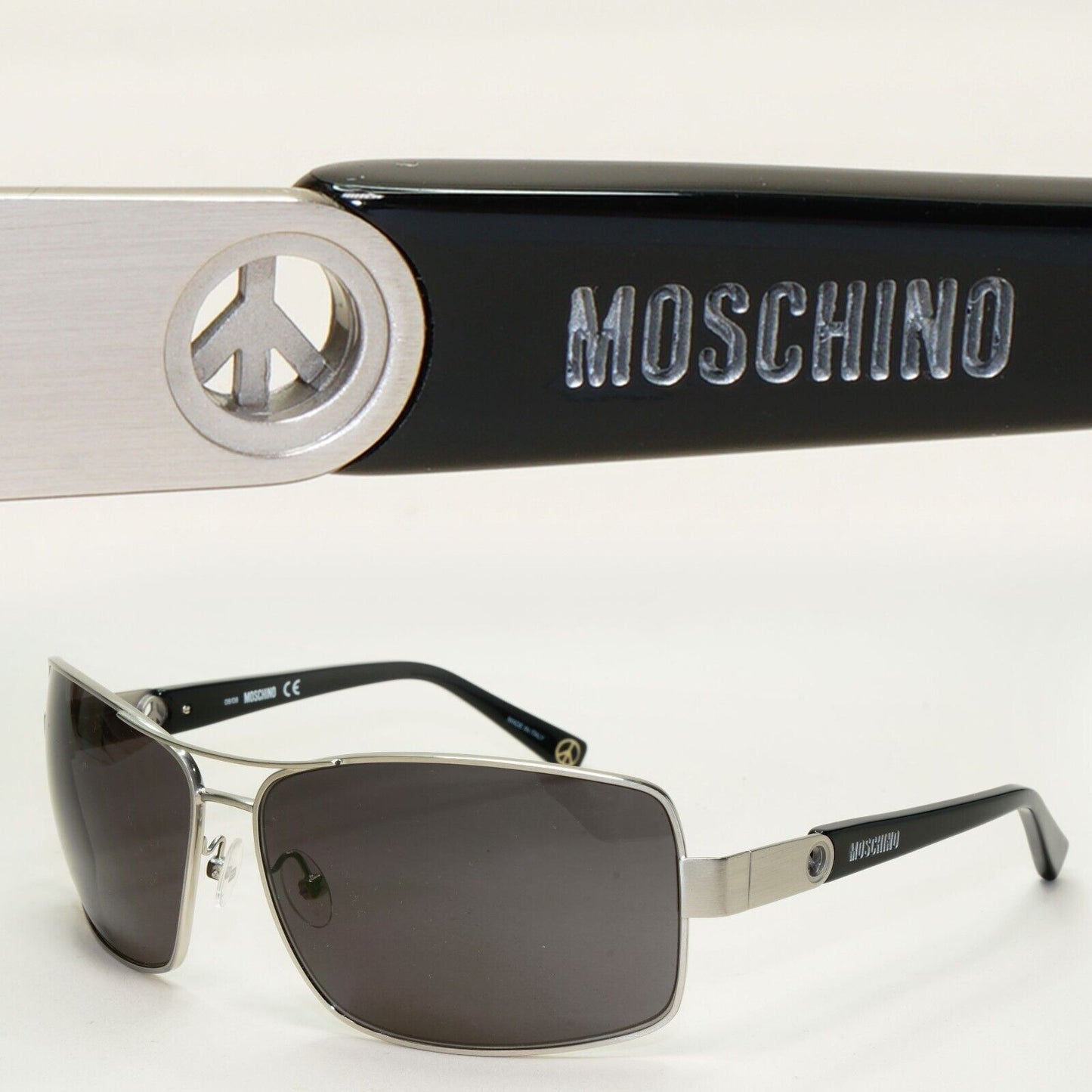 Moschino Sunglasses 2005 Vintage Silver Matte Black Wrap Square MO568 01 101124