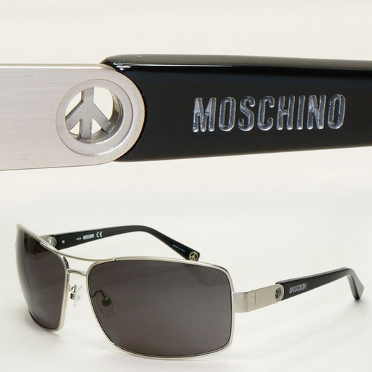 Moschino Sunglasses 2005 Vintage Silver Matte Black Wrap Square MO568 01 101124