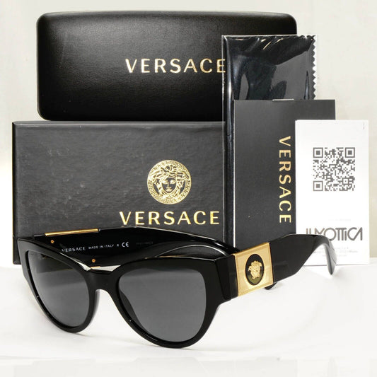 Versace Sunglasses Black Gold Medusa Glossy Square MOD VE4398 GB1/87