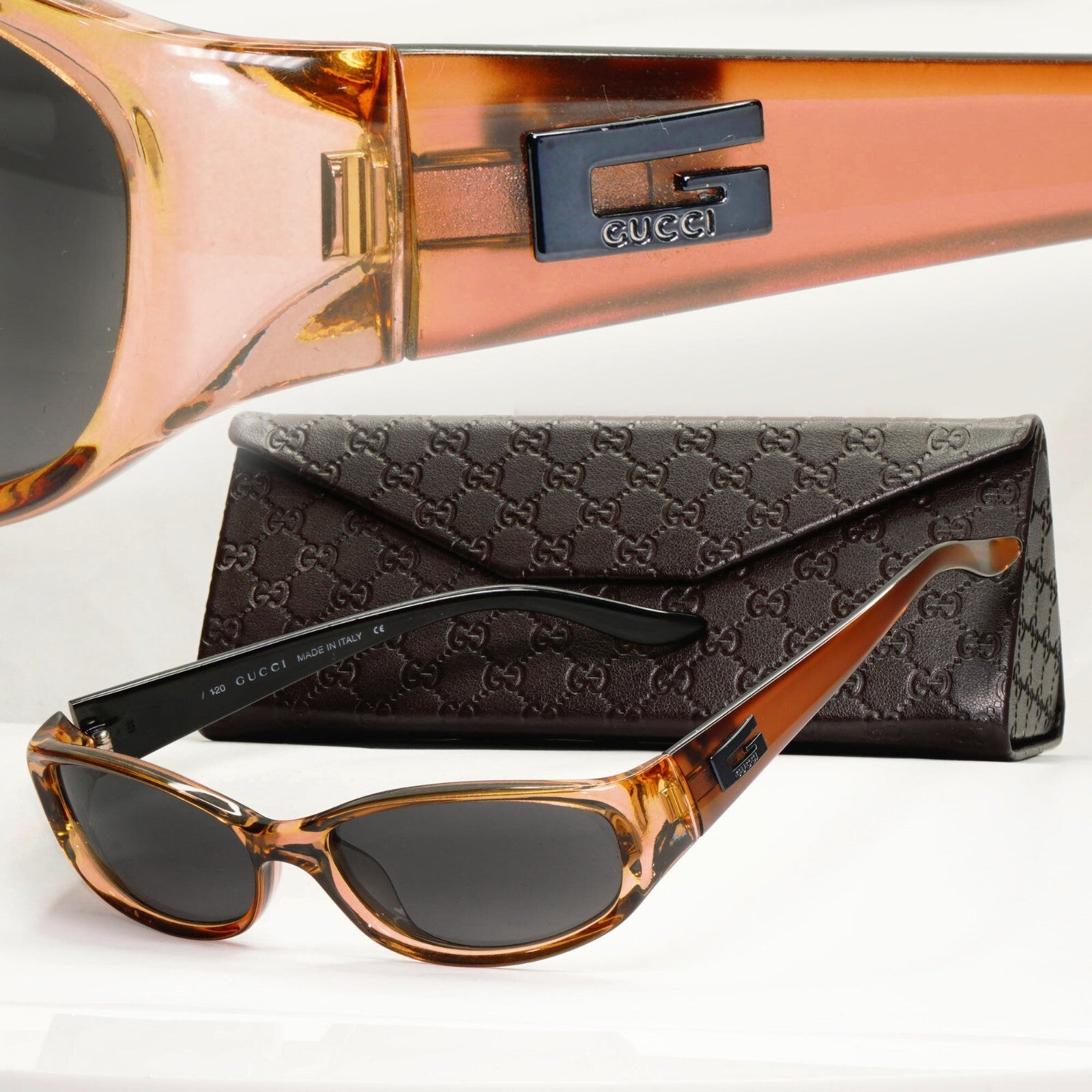 Gucci Sunglasses 1999 Vintage Brown Transparent Black GG 2456/S E3K 55mm 261024A