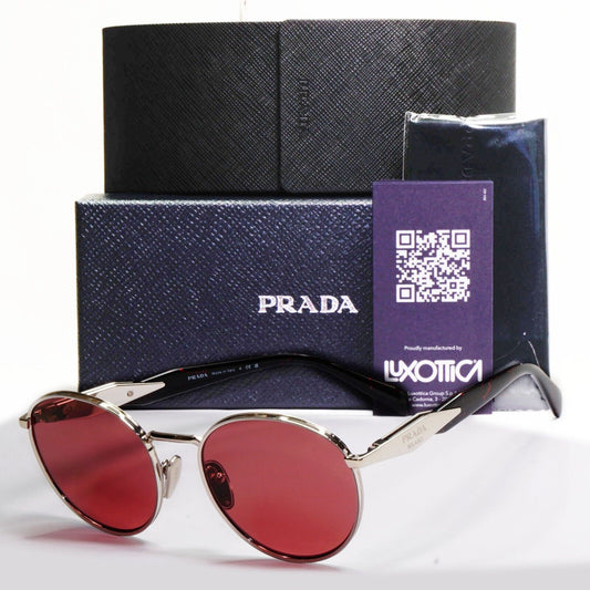 Prada Sunglasses Silver Dark Violet Bordo Round Metal PR56ZS SPR 56Z 1BC-08S
