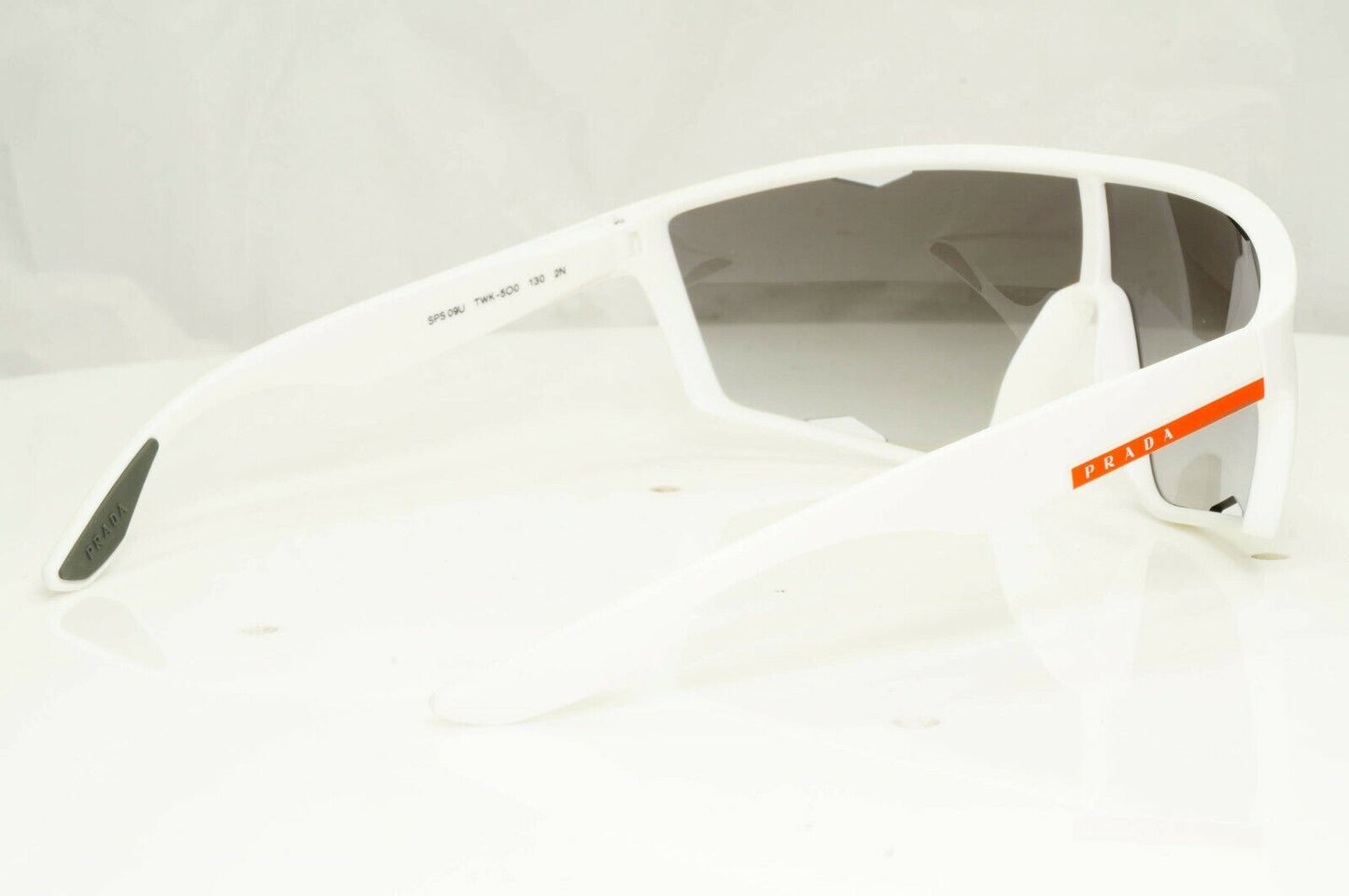 Authentic Prada Mens Sunglasses White Grey Silver Shield Visor SPS 09U TWK-5O0