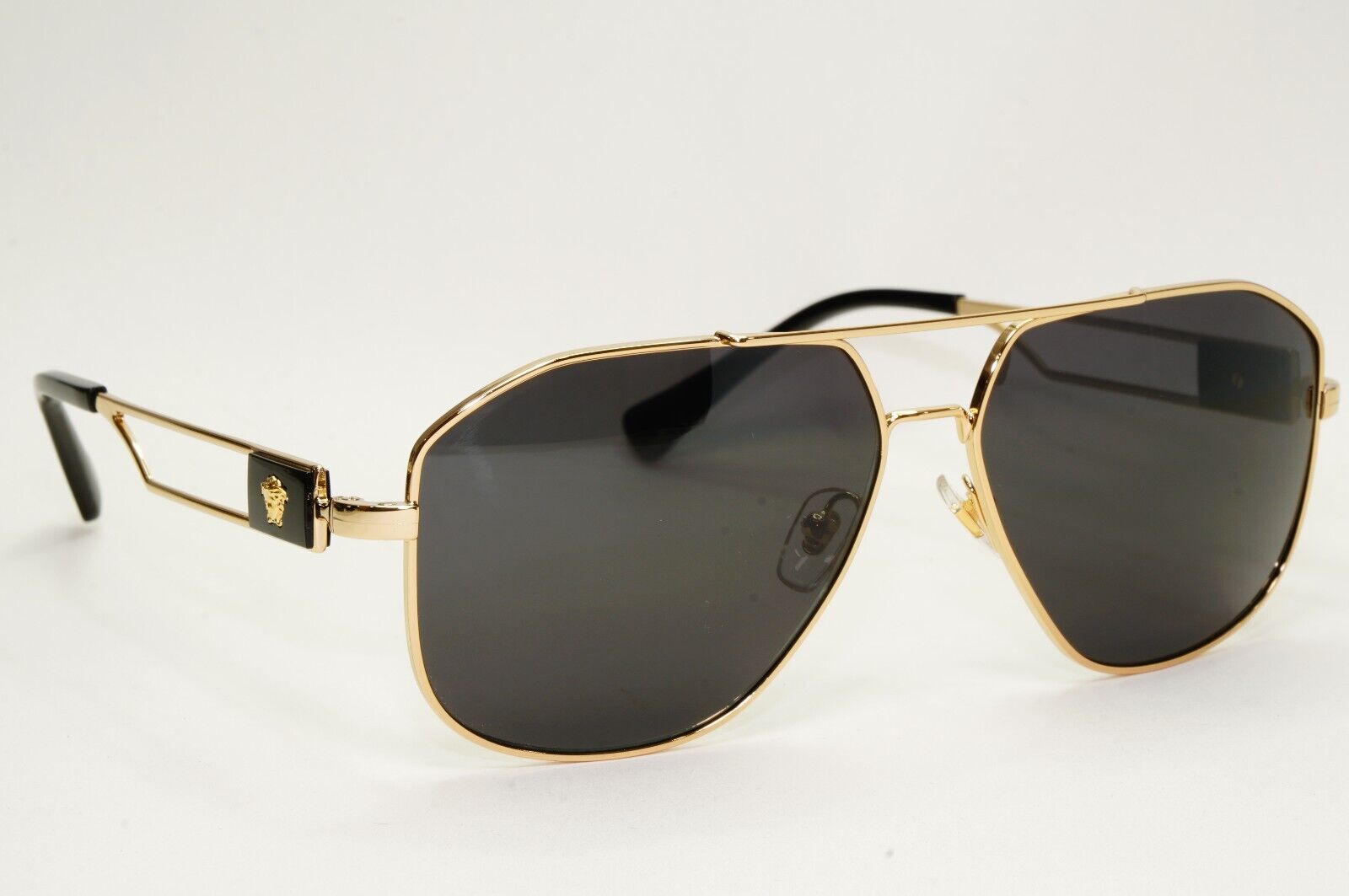 Versace Sunglasses Navigator Black Gold Pilot Metal Medusa MOD VE 1287 1002 59mm
