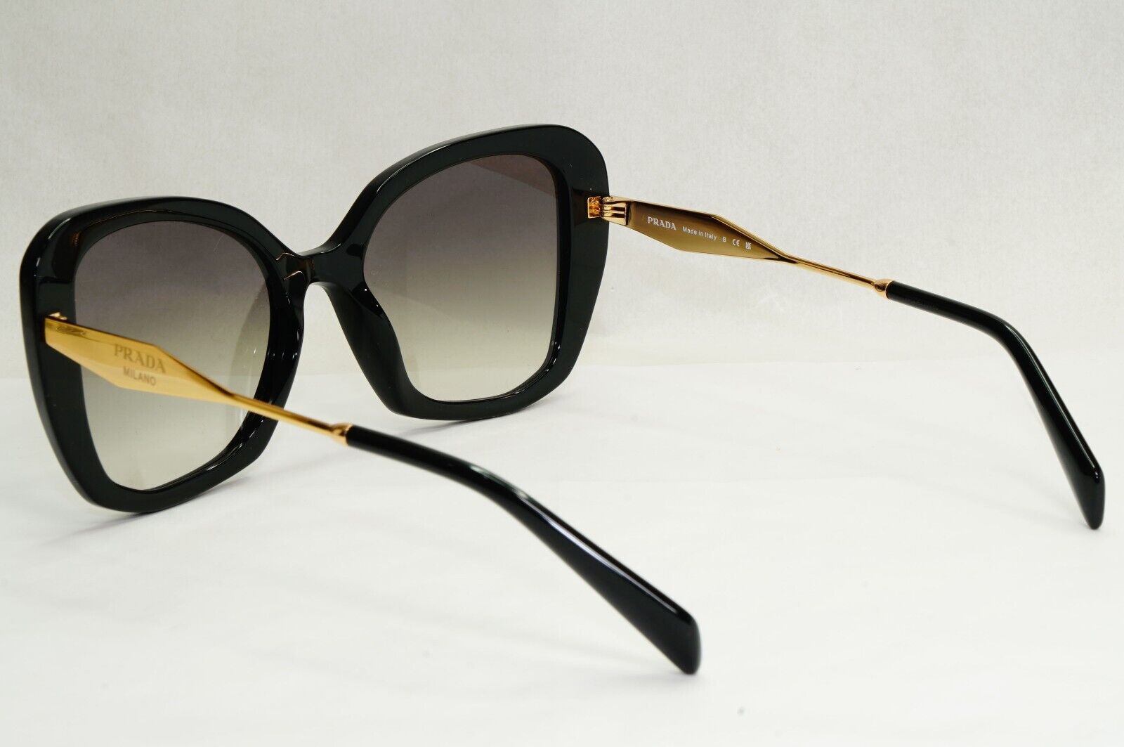 Prada Sunglasses Black Gold Square Grey Gradient Milano PR03YS SPR 03Y 1AB-0A7