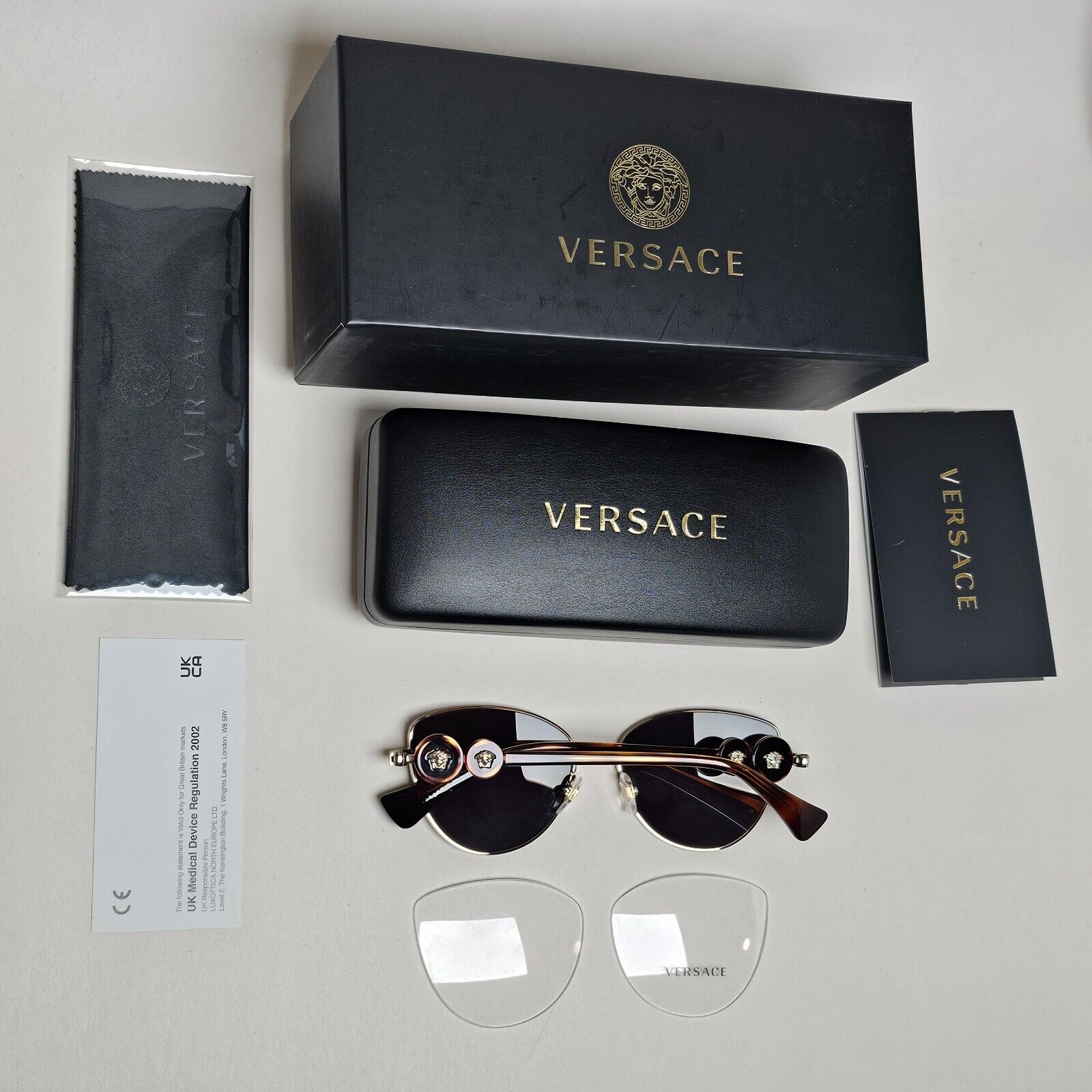 Versace Sunglasses Gold Medusa Black Brown Cat Eyee Metal MOD VE 1284 1489 55mm
