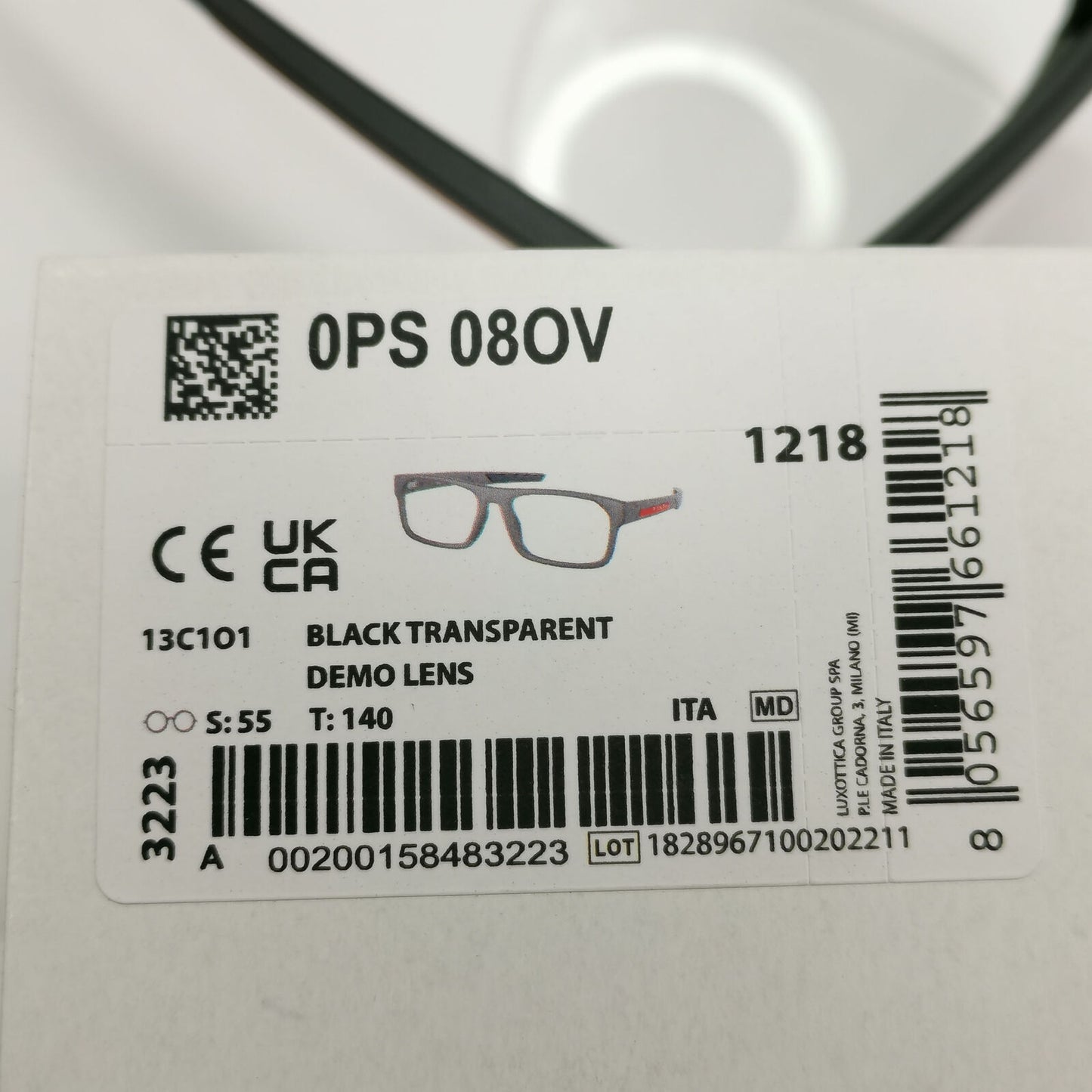Prada Sunglasses Black Transparent Square Red Stripe PS08OV VPS 08O 13C-1O1 55mm