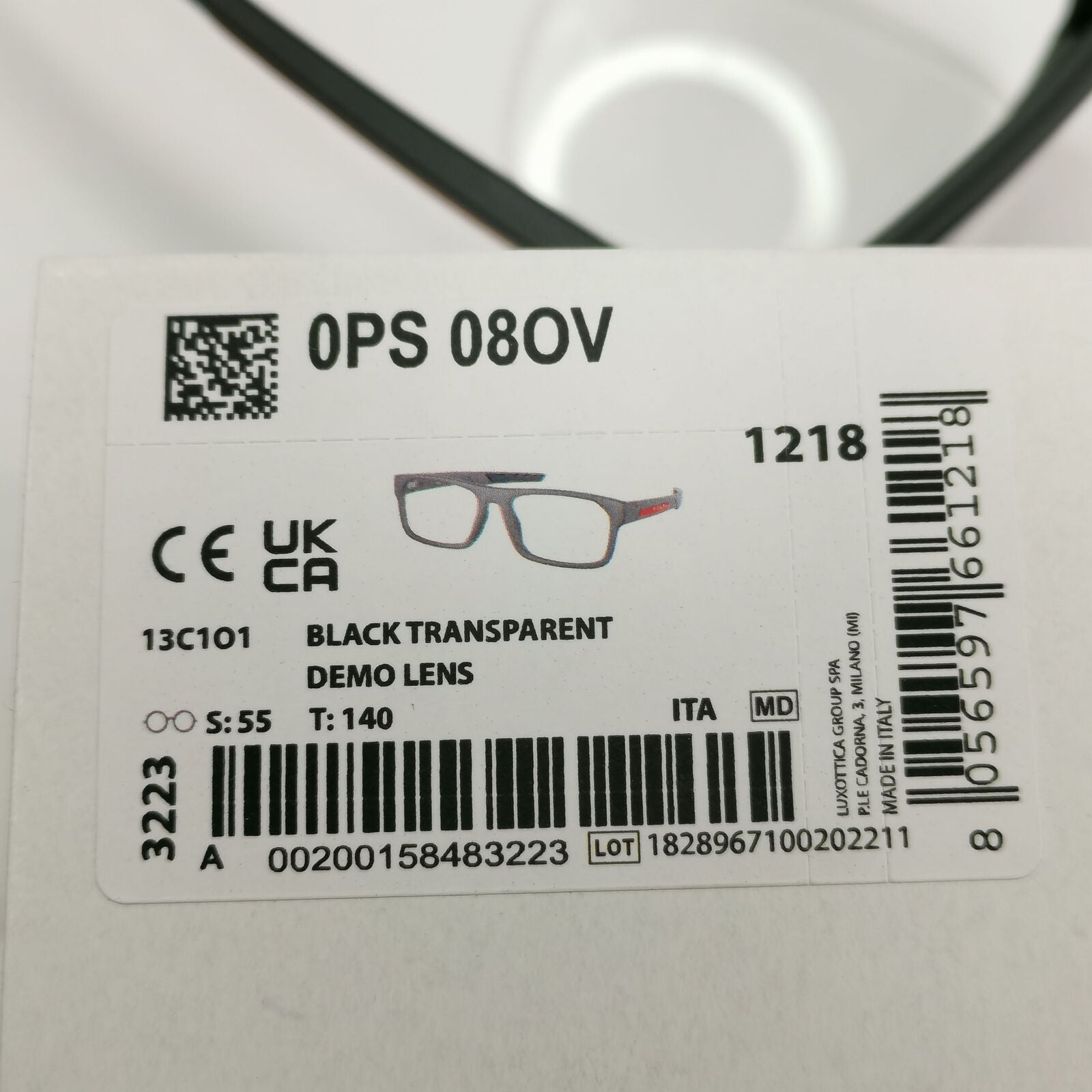 Prada Sunglasses Black Transparent Square Red Stripe PS08OV VPS 08O 13C-1O1 55mm