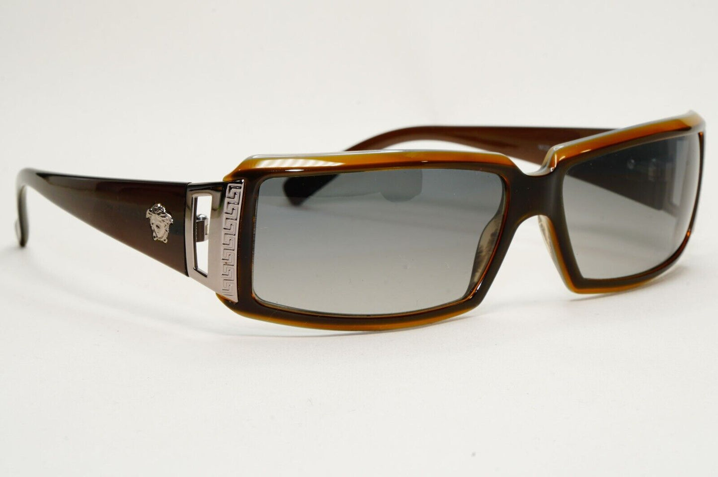 Versace Sunglasses 2004 Vintage Rectangle Wrap Brown Grey MOD 4048 182/11 120824