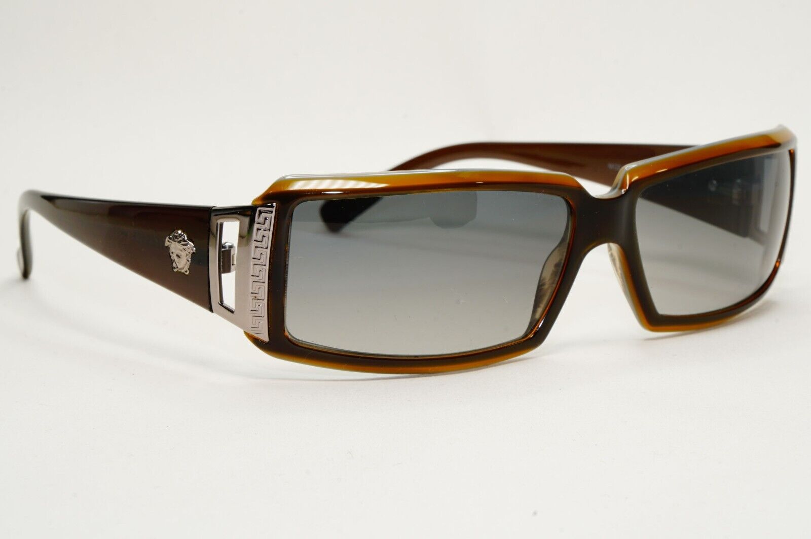 Versace Sunglasses 2004 Vintage Rectangle Wrap Brown Grey MOD 4048 182/11 120824