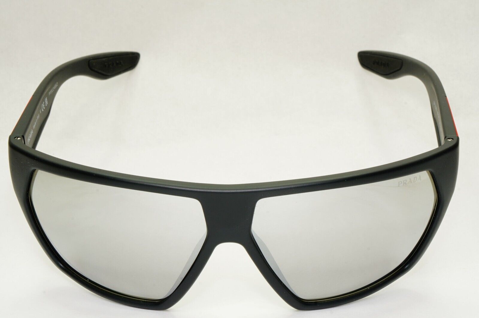 Prada Sunglasses Black Silver Mirror Rubber Wrap PS08US SPS 08U DG0-2B0