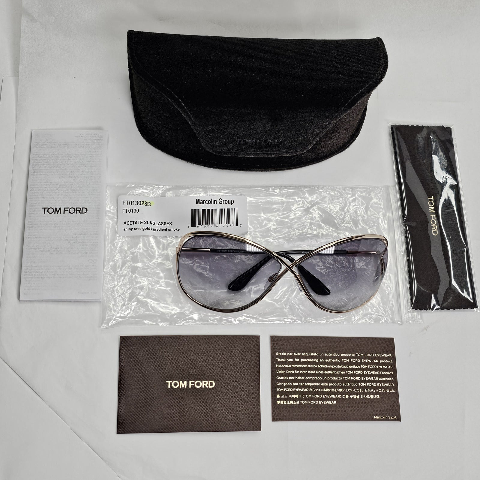 Tom Ford Sunglasses Miranda Gold Grey Gradient Smoke Black FT0130 TF 130 28B