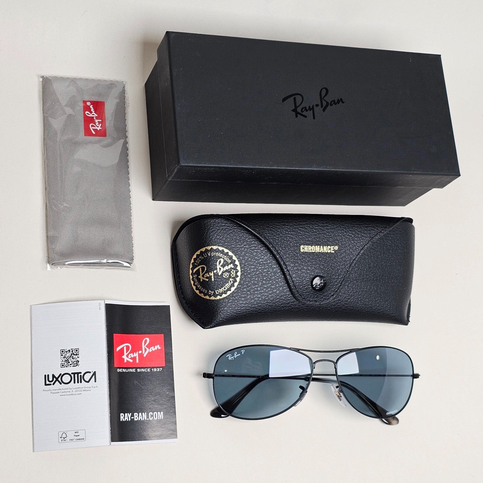 Ray-Ban Sunglasses Polarized Chromance Black Blue Pilot RB 3562 006/BA 59mm [b]