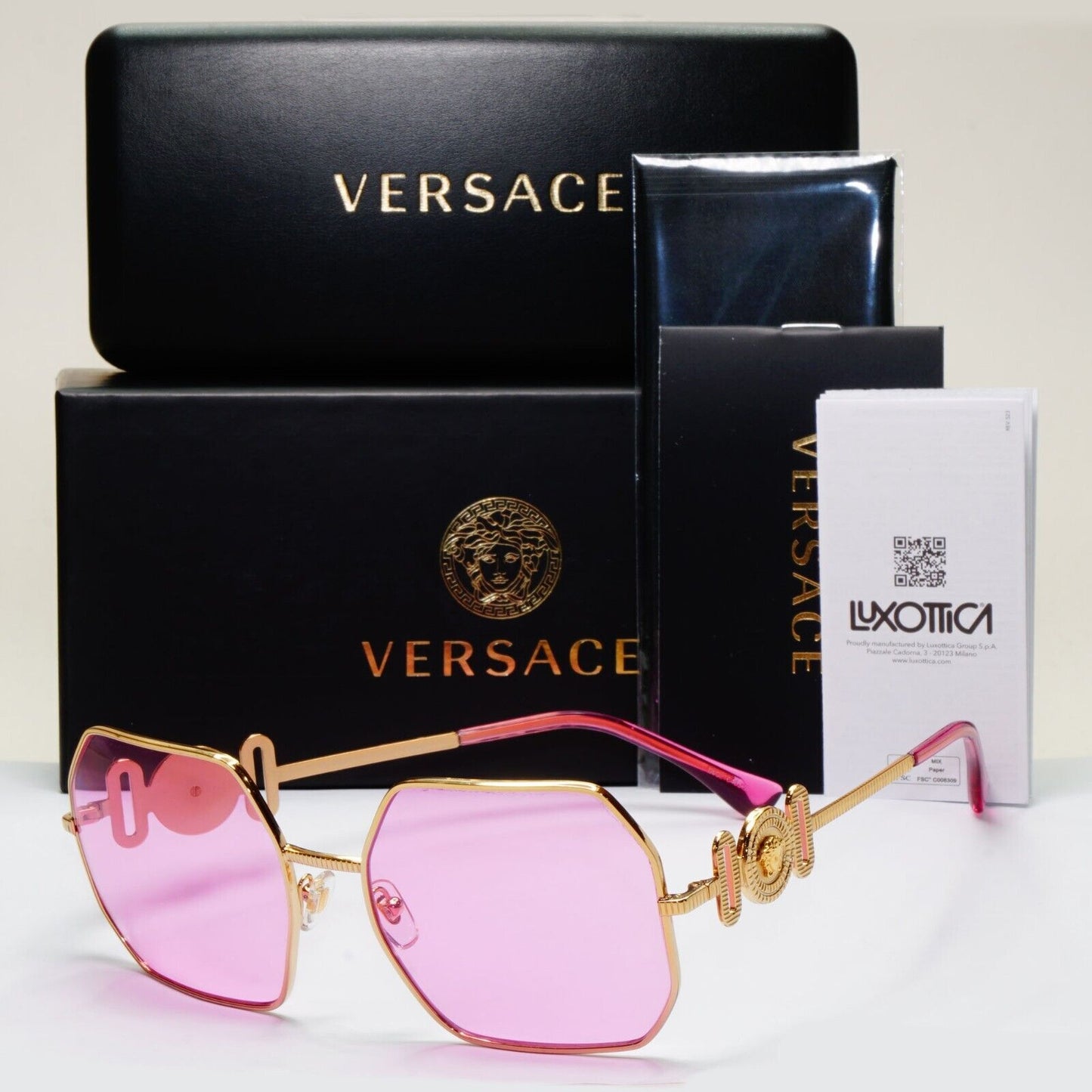 Versace Sunglasses Gold Fuchsia Pink Medusa Octagon Square MOD 2248 1002/5 58mm