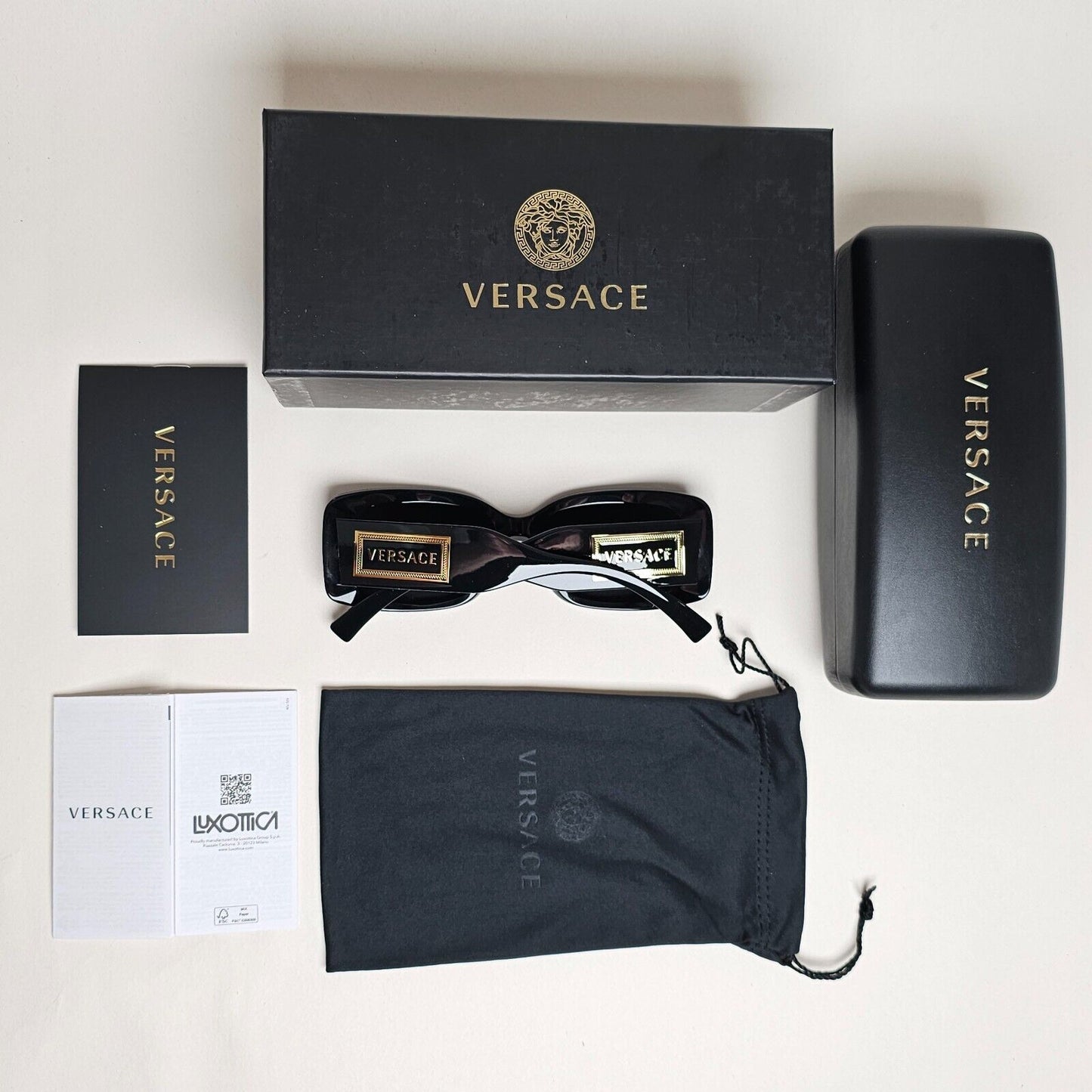 Versace Sunglasses Black Gold Square Dark Grey MOD VE 4377 GB1/87 52mm