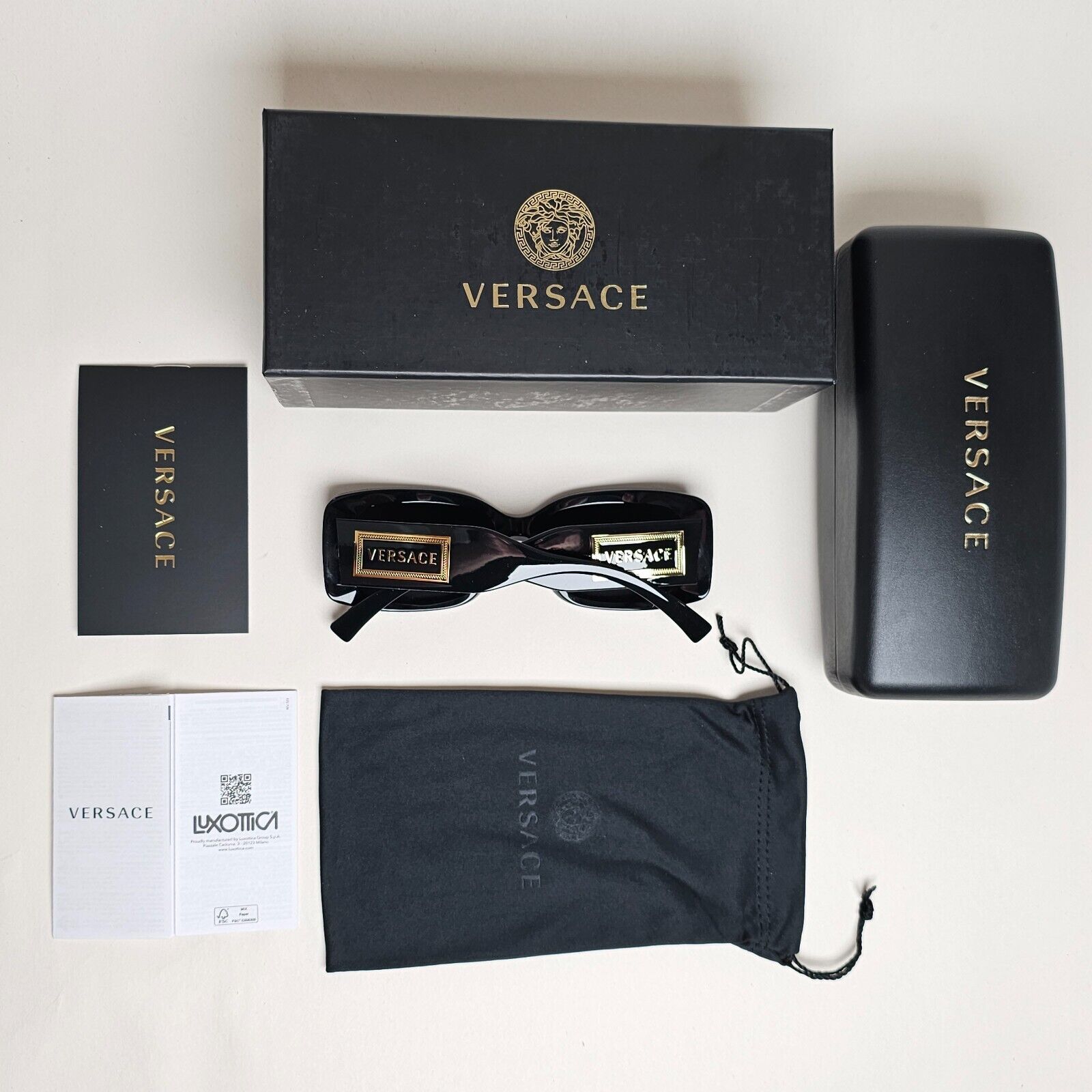 Versace Sunglasses Black Gold Square Dark Grey MOD VE 4377 GB1/87 52mm